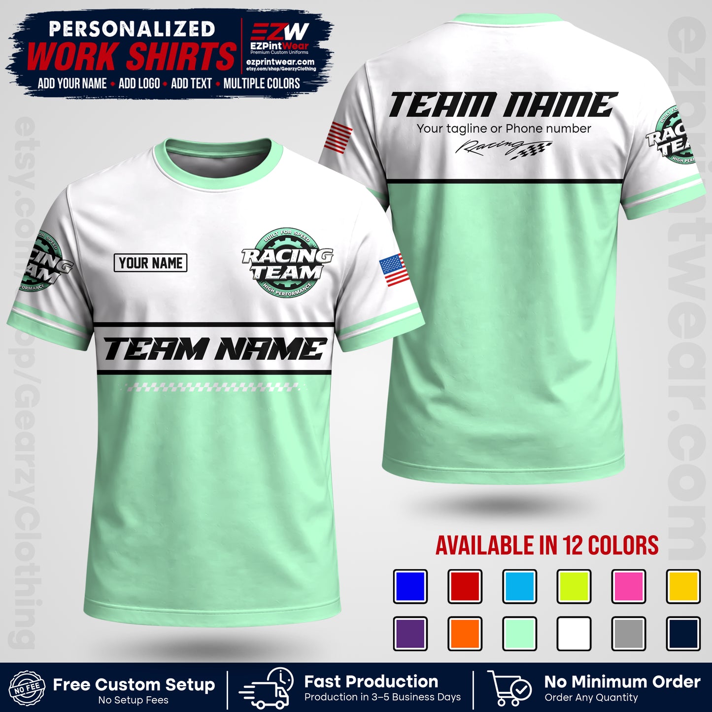 Custom Racing Shirt with Name, Logo & Text | Race Team Uniform | Crew Apparel RC12