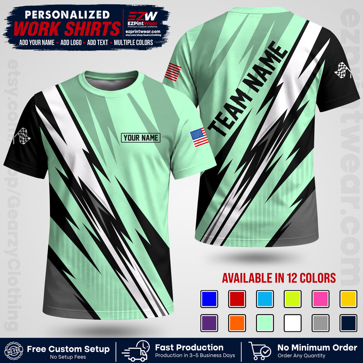 Custom Racing Shirt with Name, Logo & Text | Race Team Uniform | Crew Apparel RC15