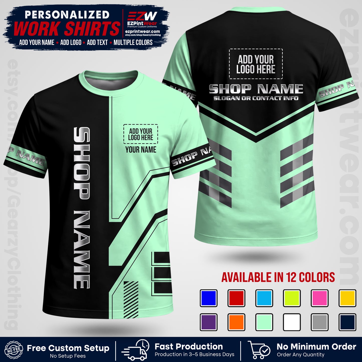 Custom All Over Print Work Uniform Shirt with Name, Logo & Text | Custom Hawaiian Shirt | Company Shirt | Employee Uniform UNF11
