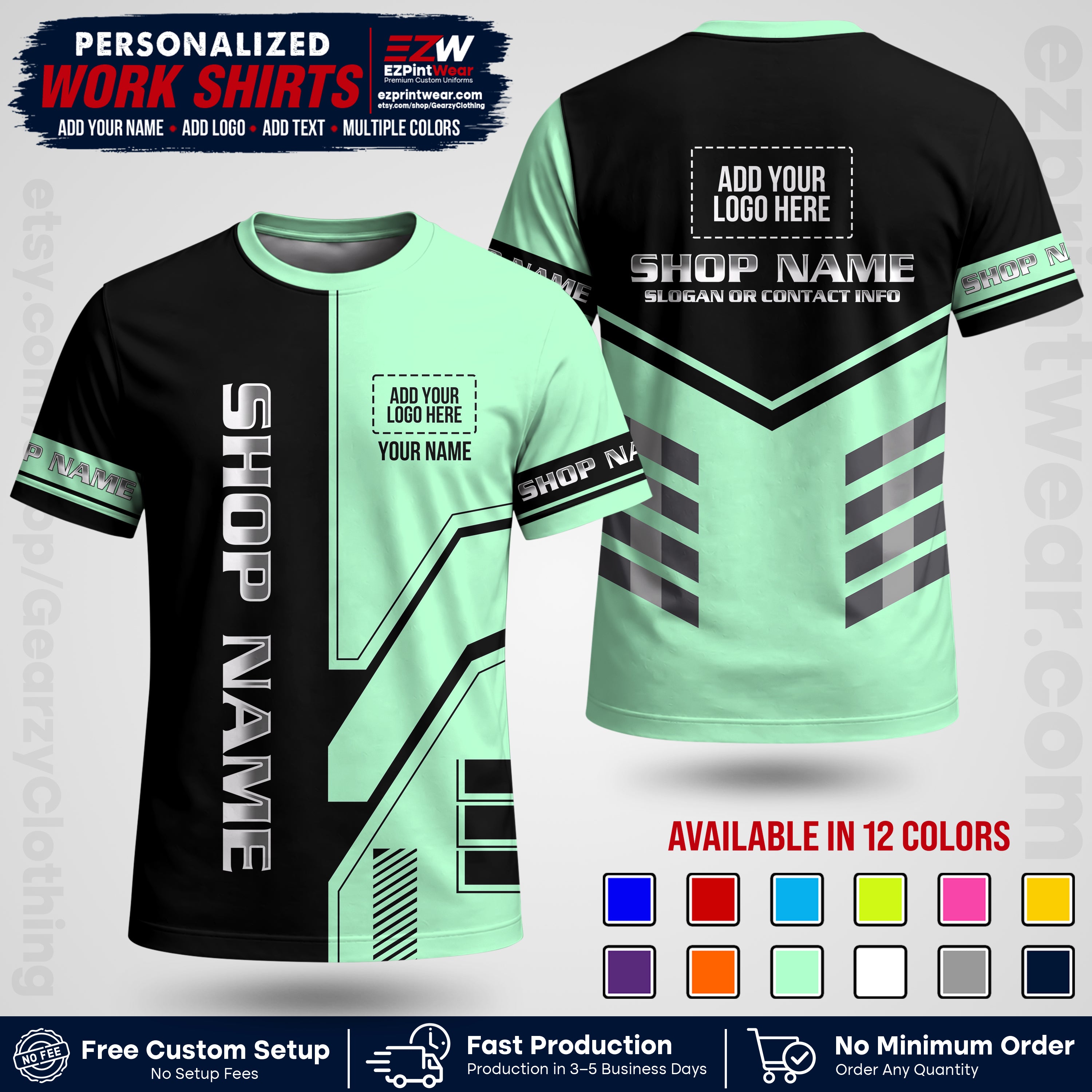 Custom All Over Print Work Uniform Shirt with Name, Logo & Text | Custom Hawaiian Shirt | Company Shirt | Employee Uniform UNF11