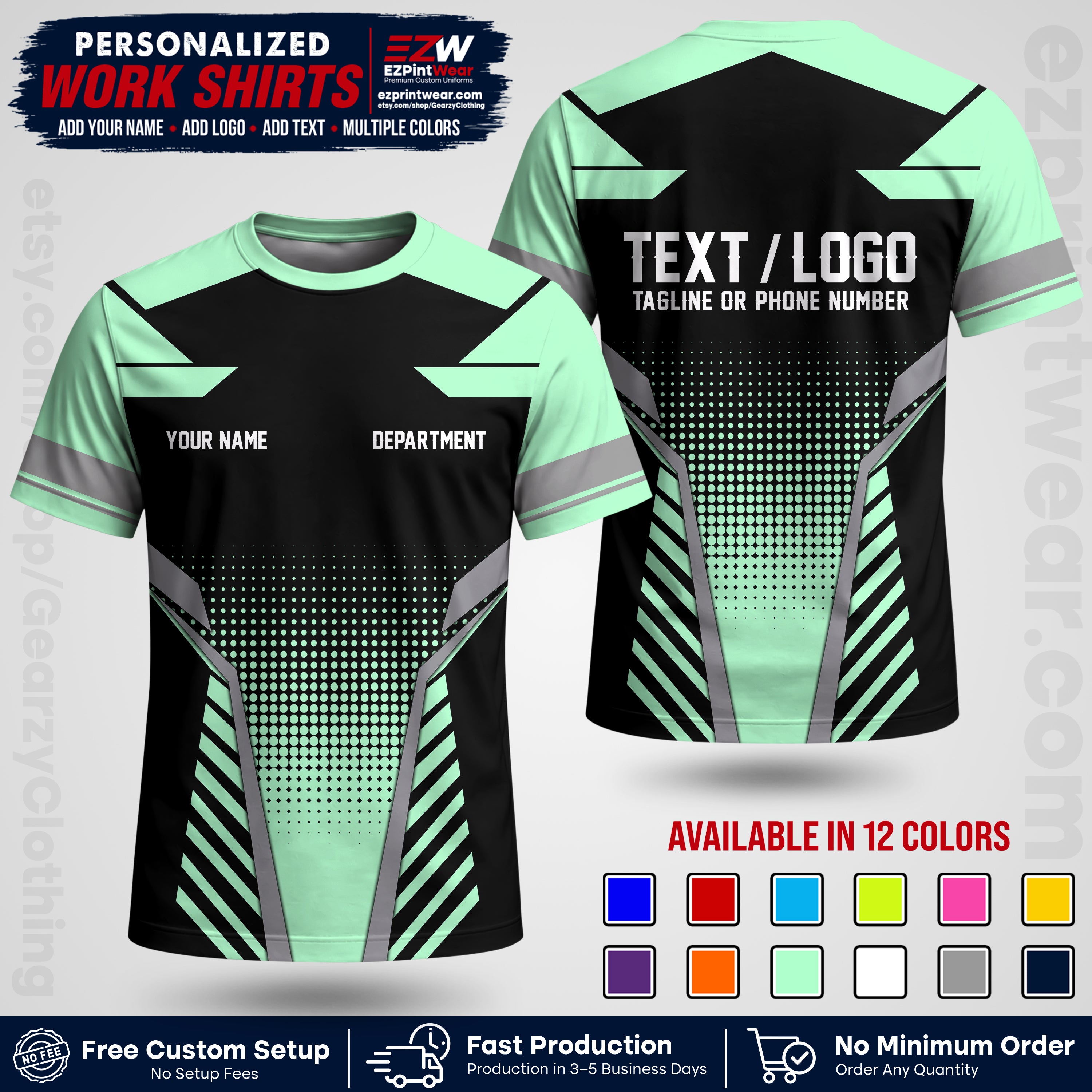 Custom All Over Print Work Uniform Shirt with Name, Logo & Text | Custom Hawaiian Shirt | Company Shirt | Employee Uniform UNF06