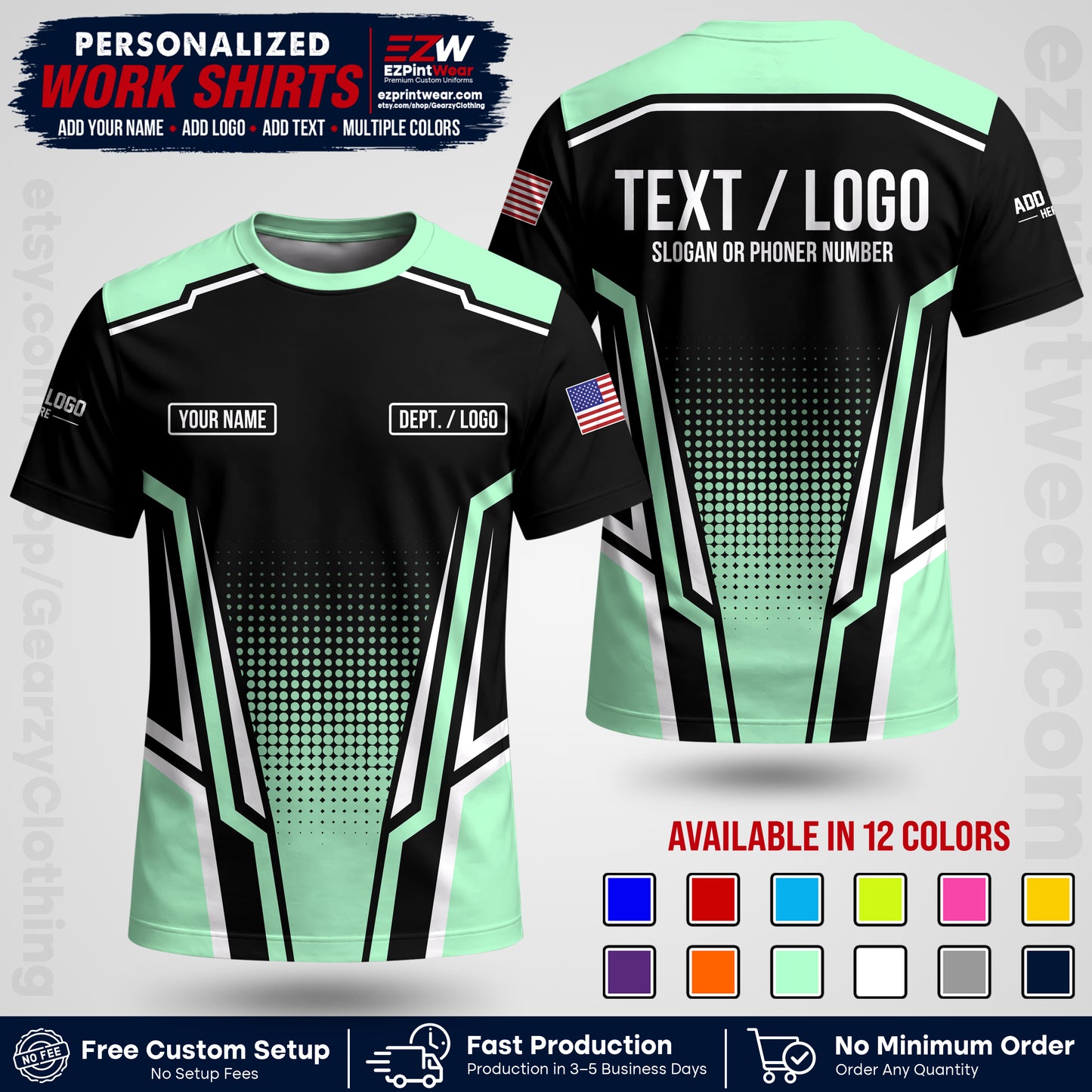 Custom All Over Print Work Uniform Shirt with Name, Logo & Text | Custom Hawaiian Shirt | Company Shirt | Employee Uniform UNF17