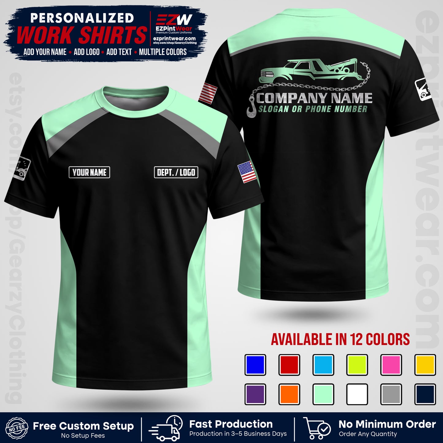 Custom Towing Shirt with Name, Logo & Text | Towing Company Uniform | Workwear TW01