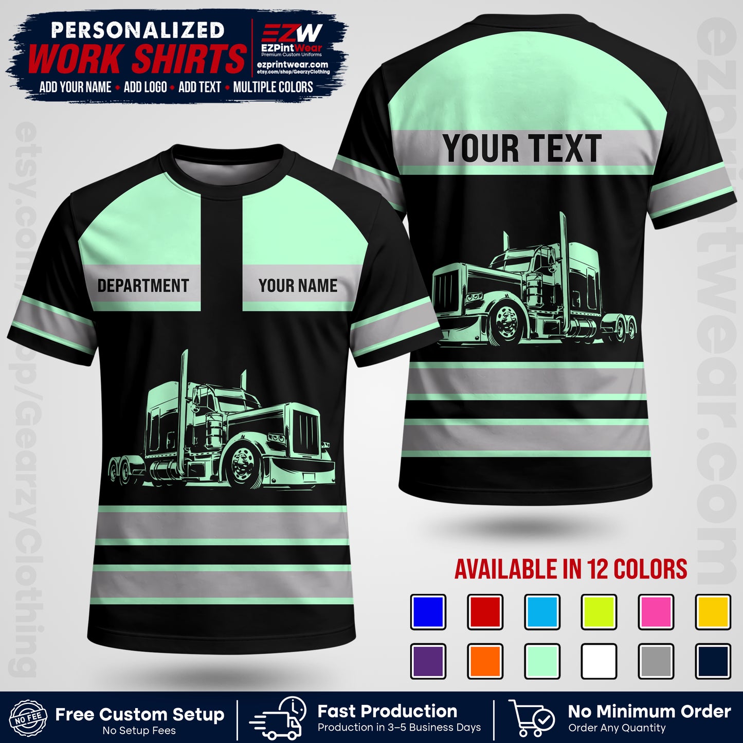 Personalized Truck Driver Workwear Uniform | Custom Safety Stripe Apparel | Non-Reflective Reflective Style Design TW02