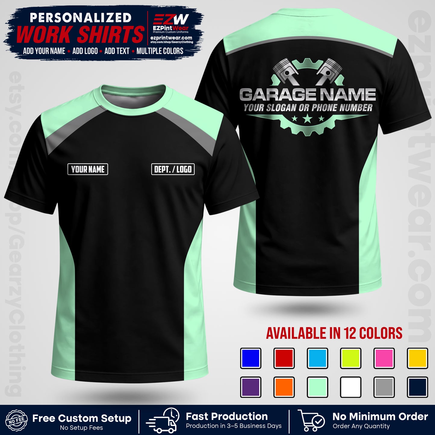 Custom Mechanic Work Shirt with Name, Logo & Text | Auto Shop Uniform | Workwear MCN 06