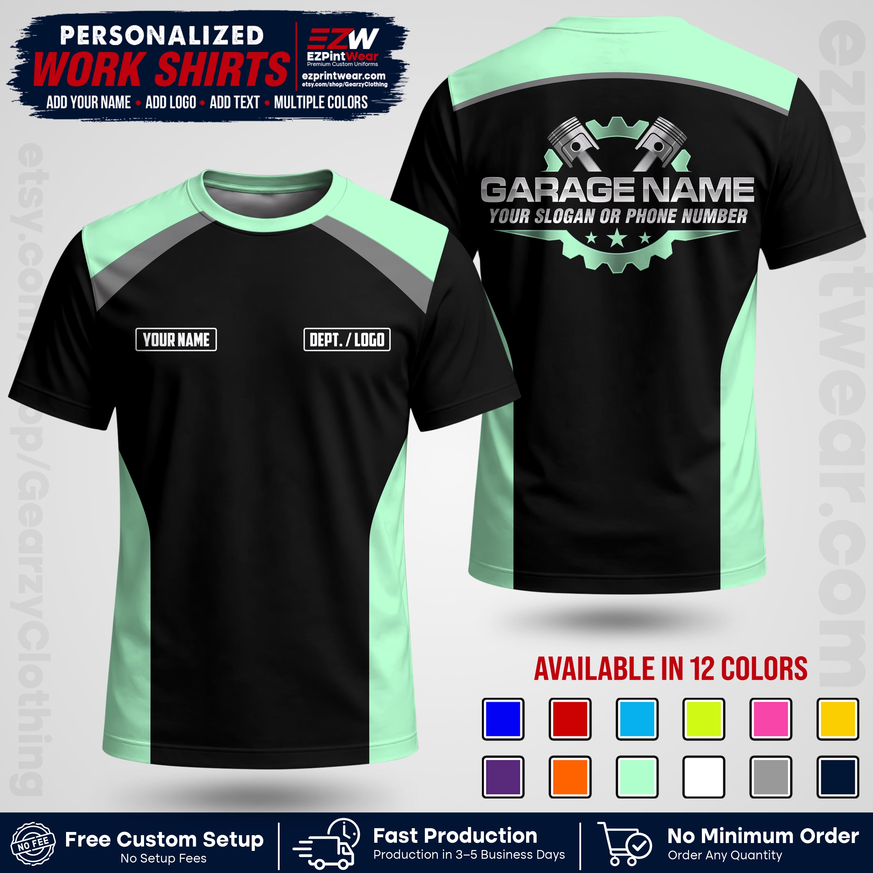Custom Mechanic Work Shirt with Name, Logo & Text | Auto Shop Uniform | Workwear MCN 06