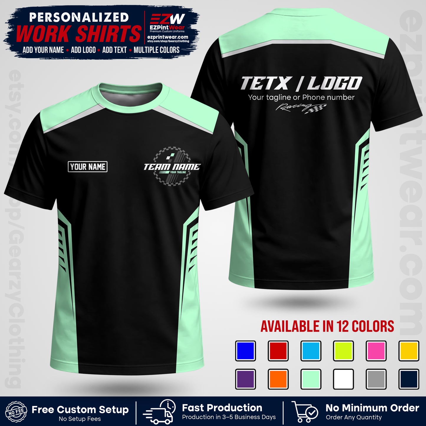 Custom Racing Shirt with Name, Logo & Text | Race Team Uniform | Crew Apparel RC07
