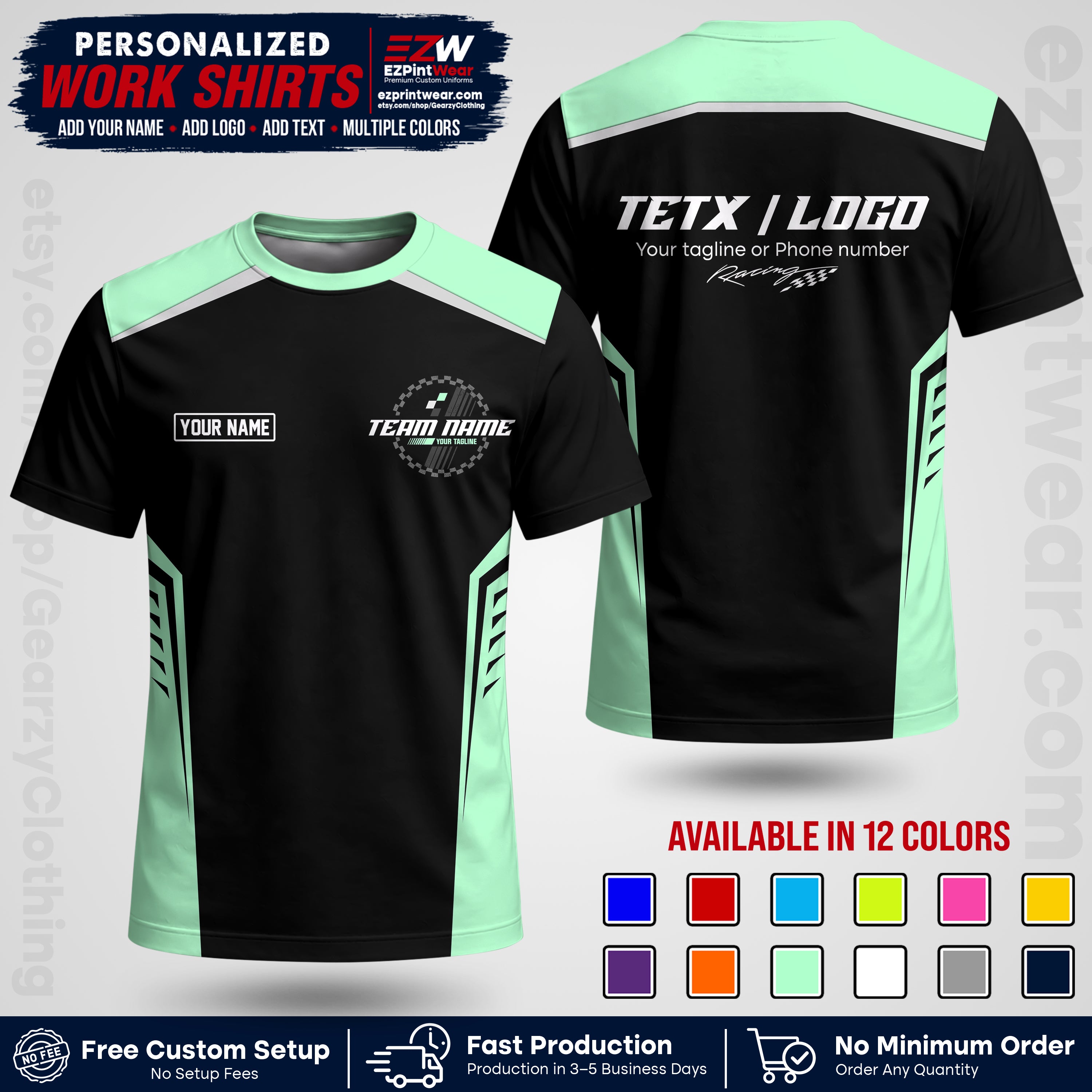 Custom Racing Shirt with Name, Logo & Text | Race Team Uniform | Crew Apparel RC07