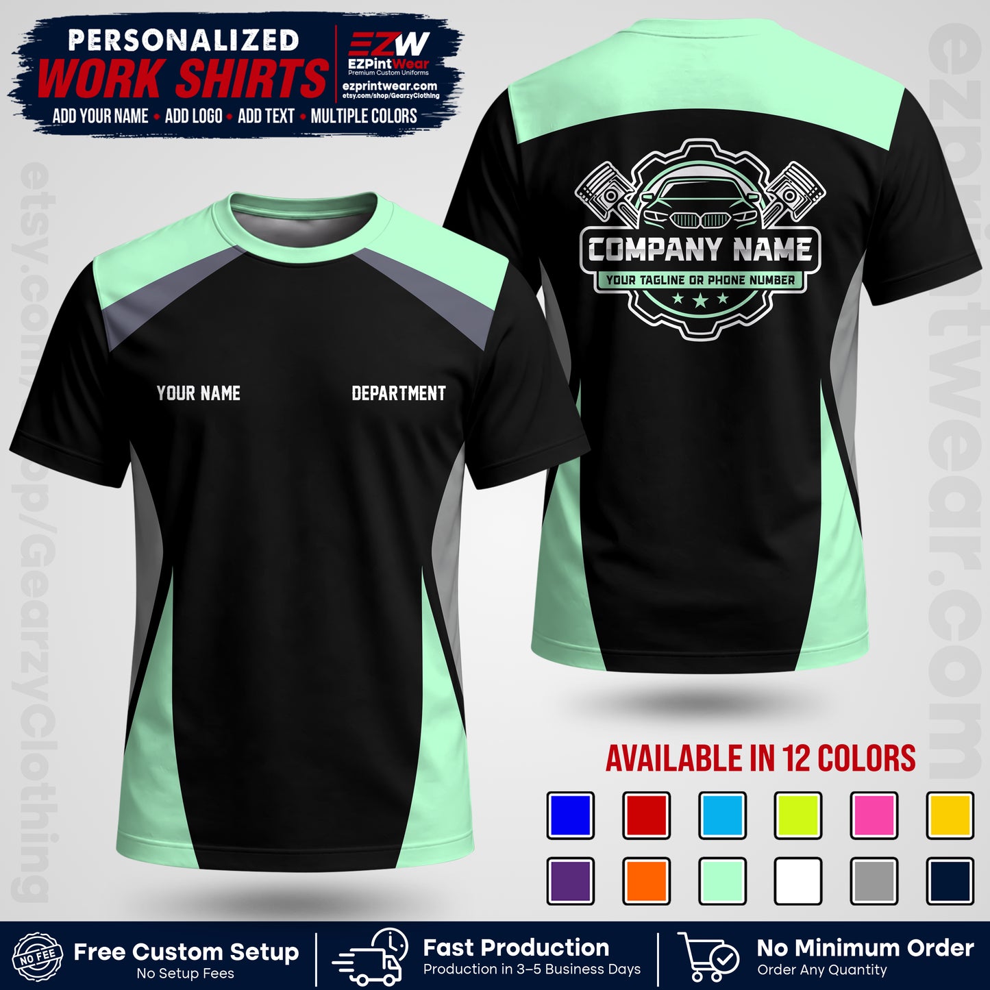 Custom Mechanic Work Shirt with Name, Logo & Text | Auto Shop Uniform | Workwear MCN 08