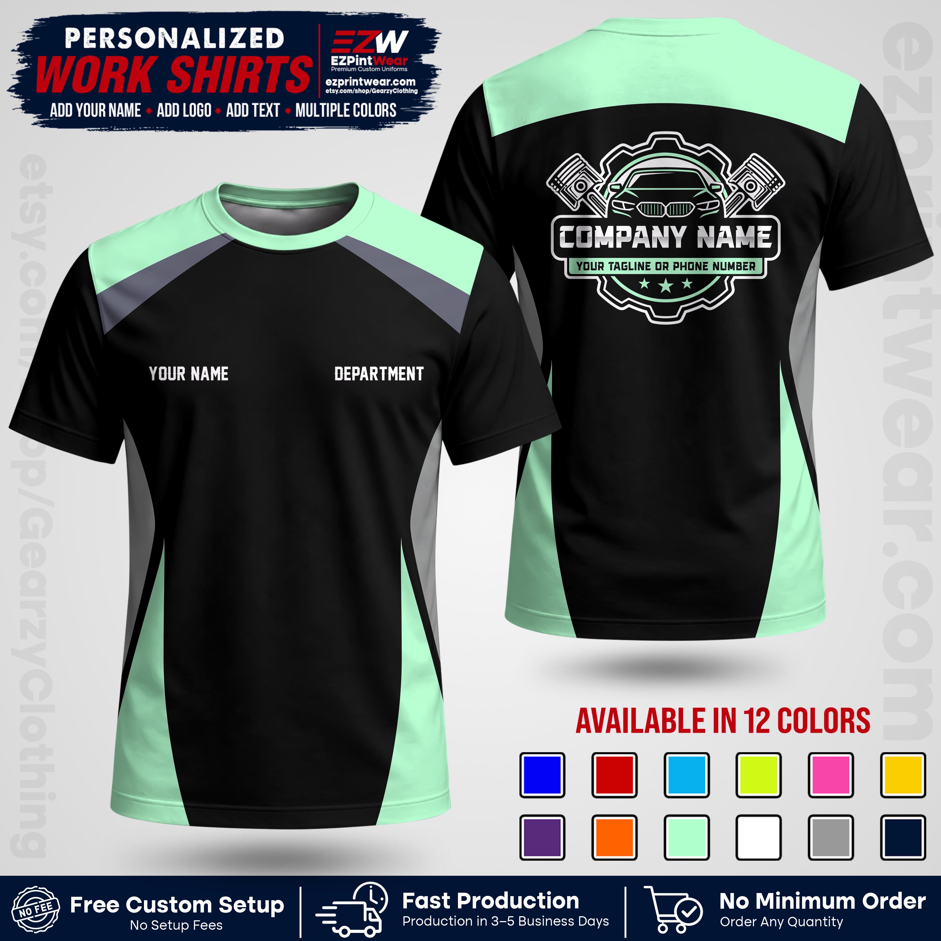 Custom Mechanic Work Shirt with Name, Logo & Text | Auto Shop Uniform | Workwear MCN 08