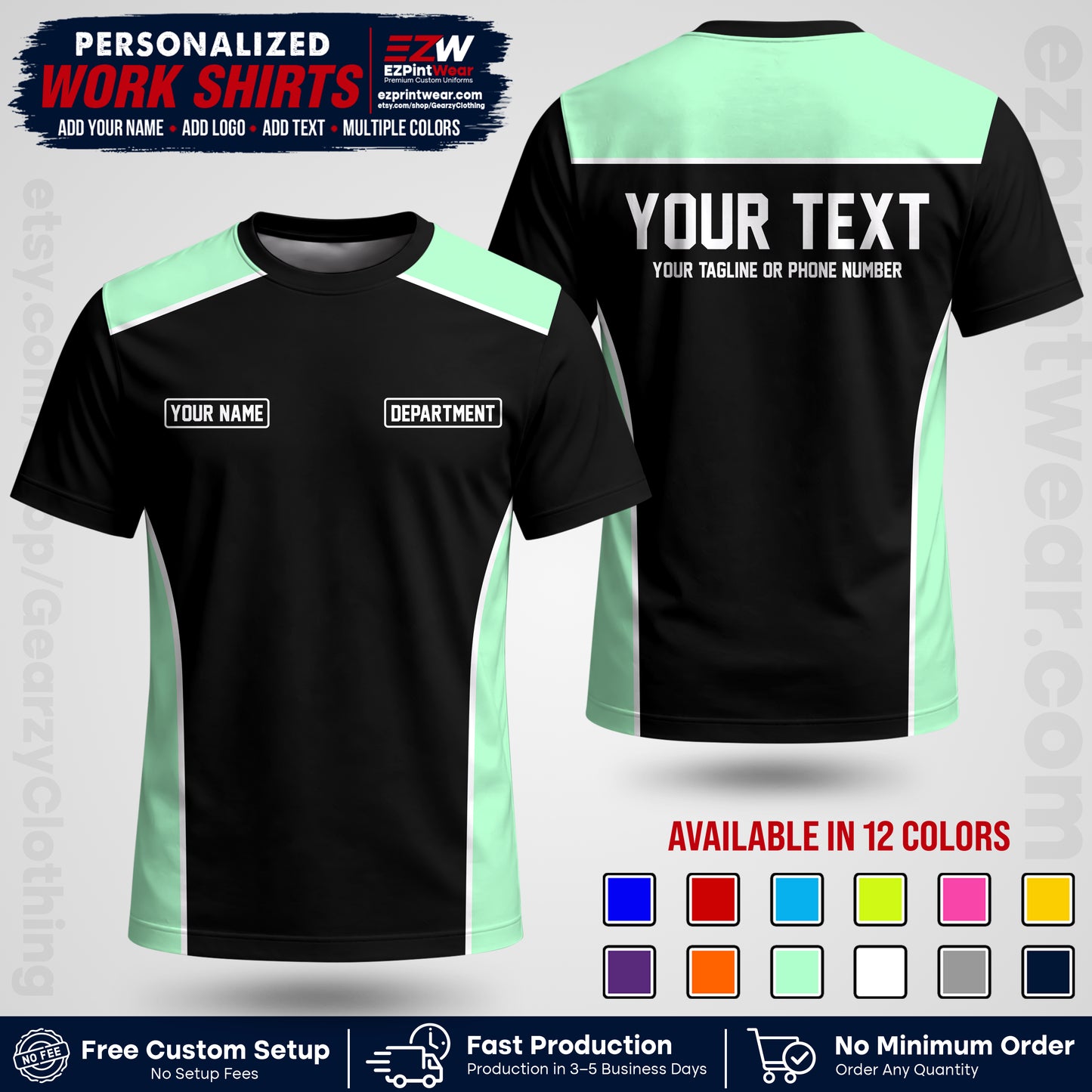 Custom All Over Print Work Uniform Shirt with Name, Logo & Text | Custom Hawaiian Shirt | Company Shirt | Employee Uniform UNF12