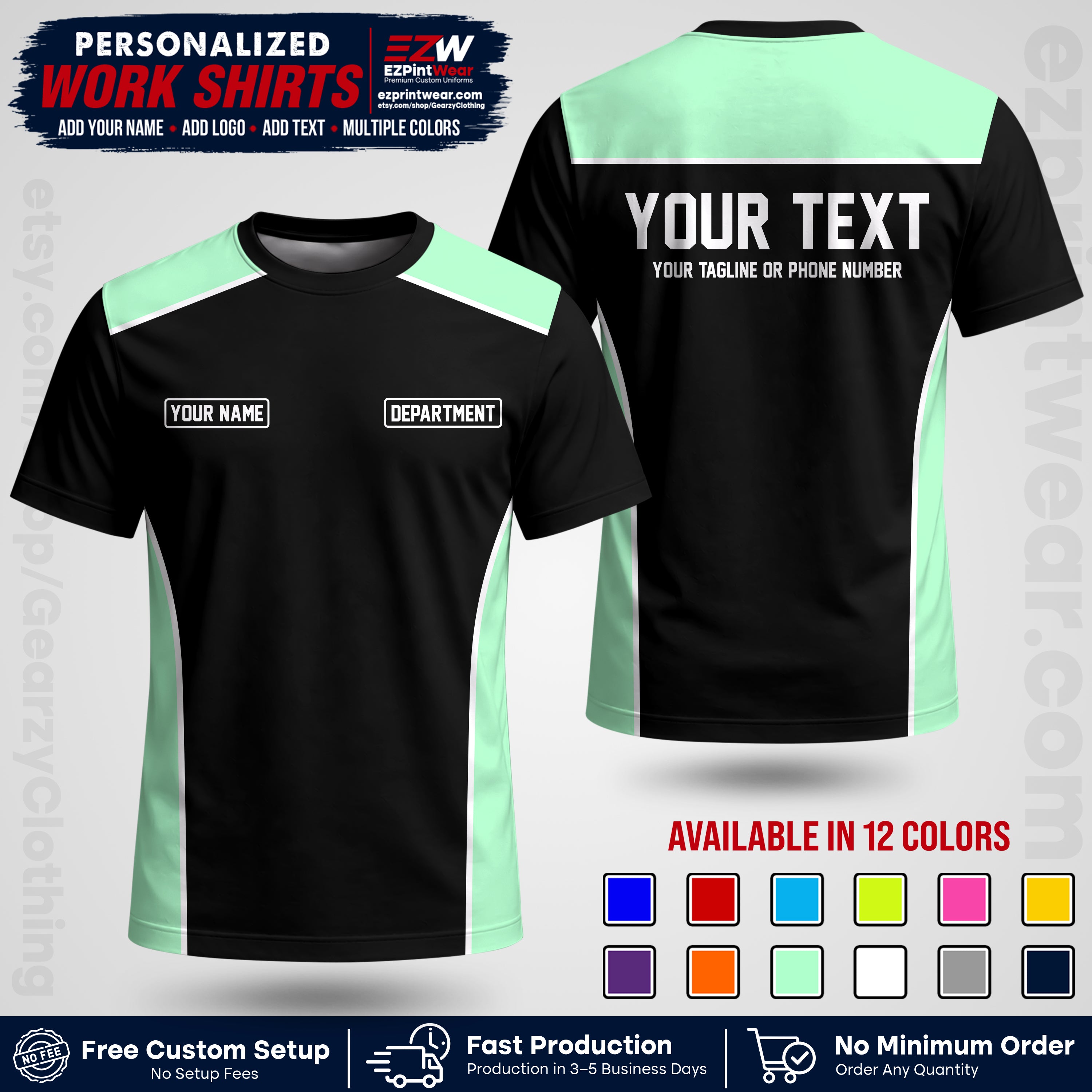 Custom All Over Print Work Uniform Shirt with Name, Logo & Text | Custom Hawaiian Shirt | Company Shirt | Employee Uniform UNF12