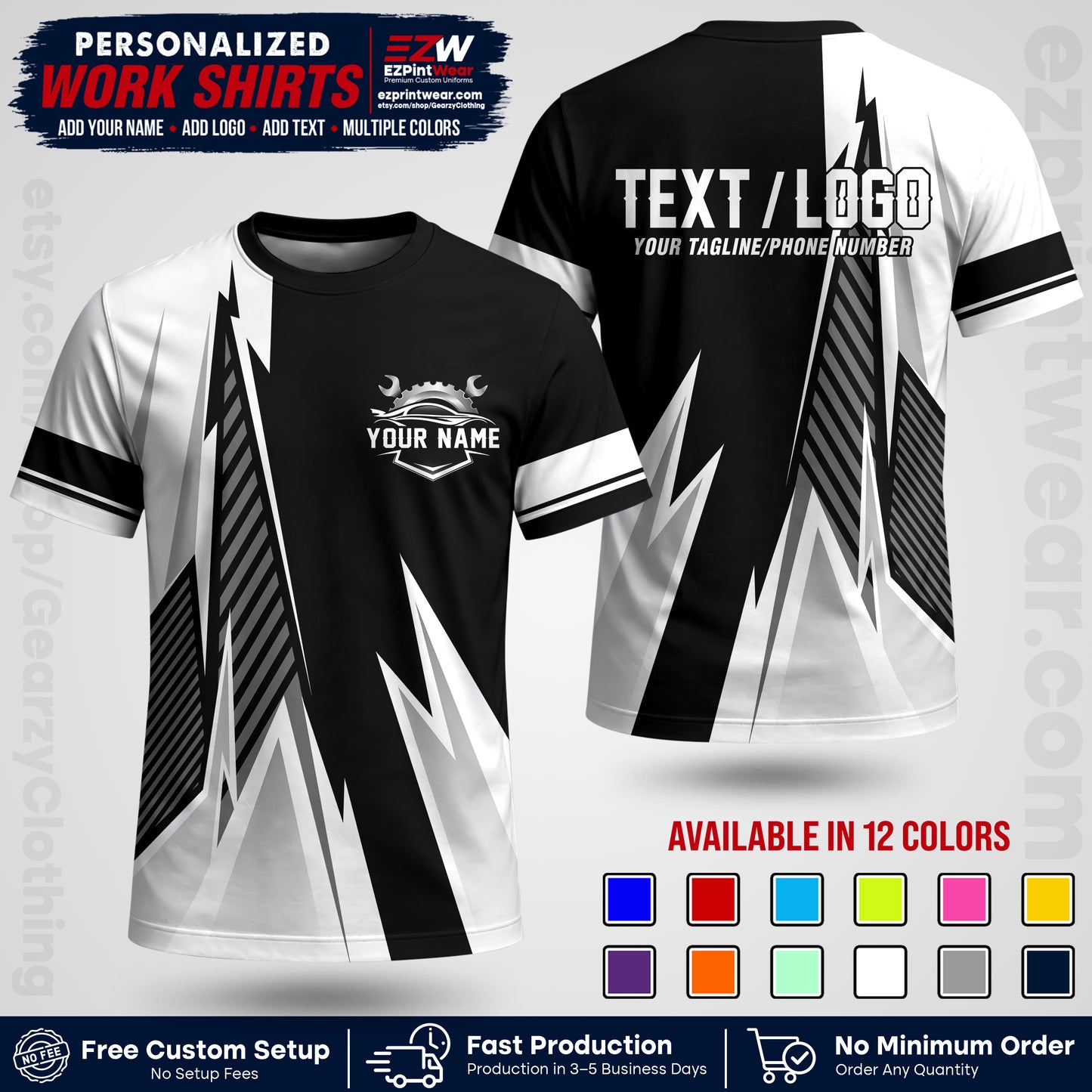 Custom Mechanic Work Shirt with Name, Logo & Text | Auto Shop Uniform | Workwear MCN 01
