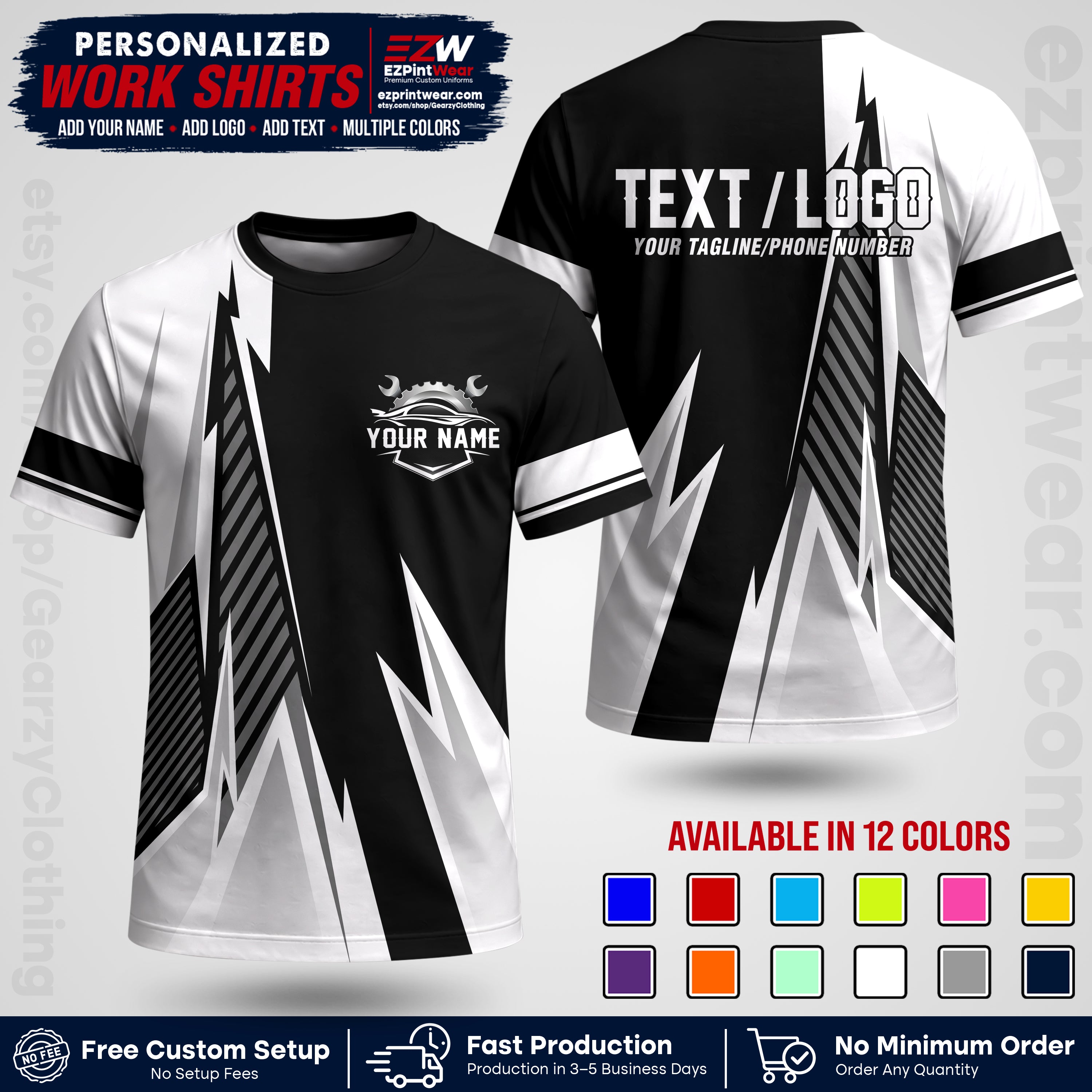 Custom Mechanic Work Shirt with Name, Logo & Text | Auto Shop Uniform | Workwear MCN 01