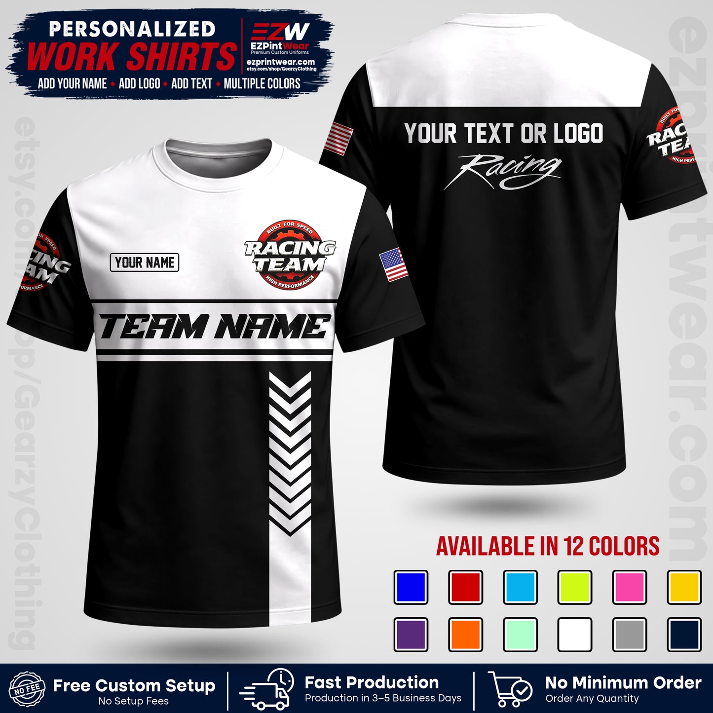 Custom Racing Shirt with Name, Logo & Text | Race Team Uniform | Crew Apparel RC02