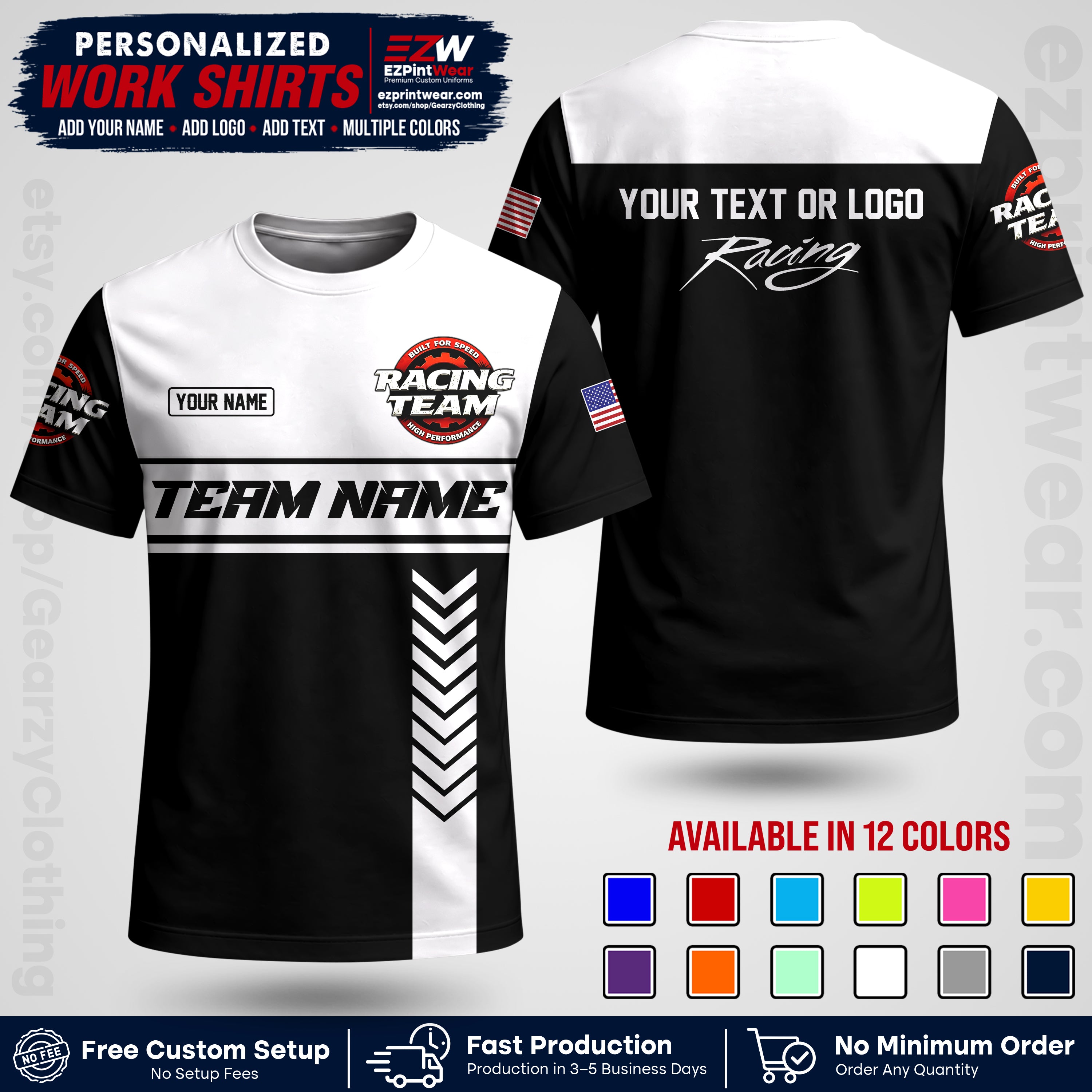 Custom Racing Shirt with Name, Logo & Text | Race Team Uniform | Crew Apparel RC02