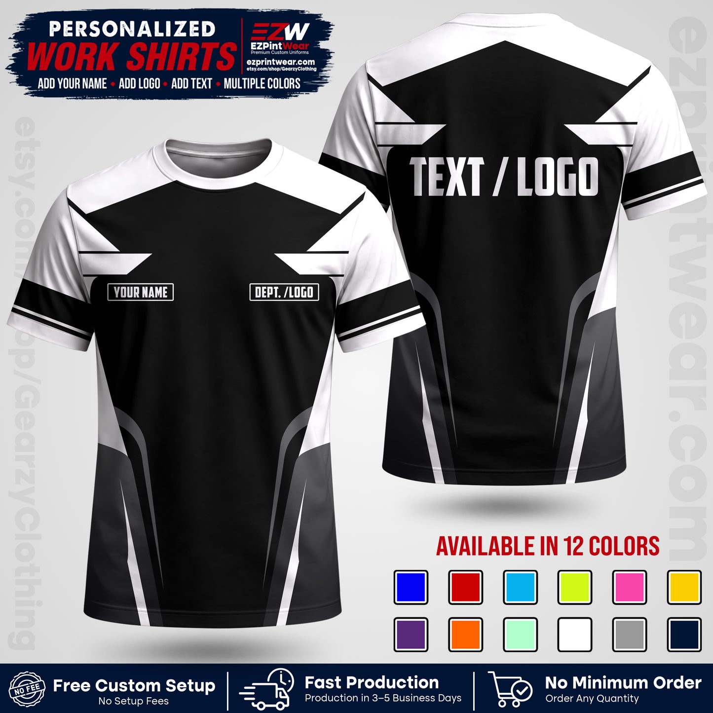 Custom All Over Print Work Uniform Shirt with Name, Logo & Text | Custom Hawaiian Shirt | Company Shirt | Employee Uniform UNF01