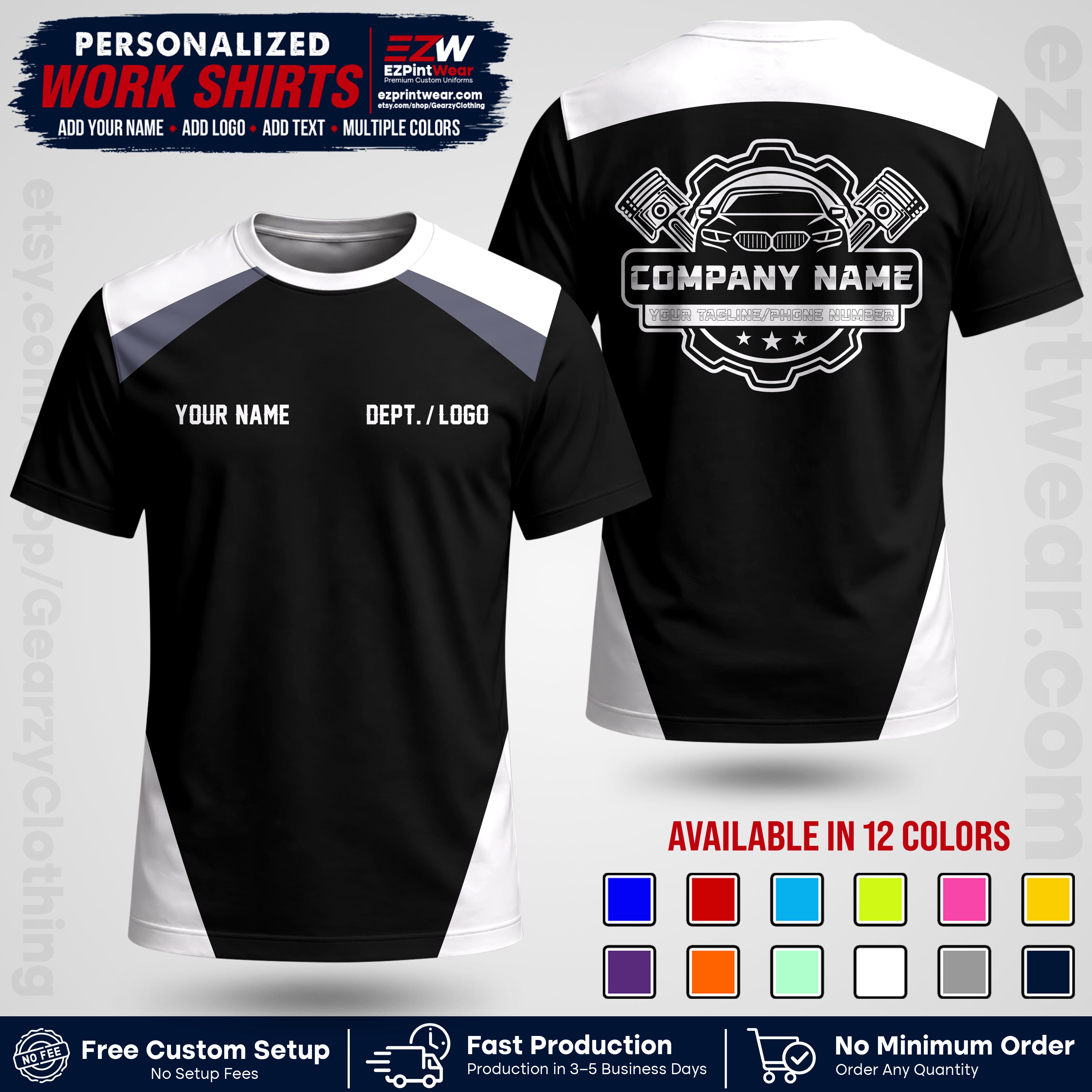 Custom Mechanic Work Shirt with Name, Logo & Text | Auto Shop Uniform | Workwear MCN 03