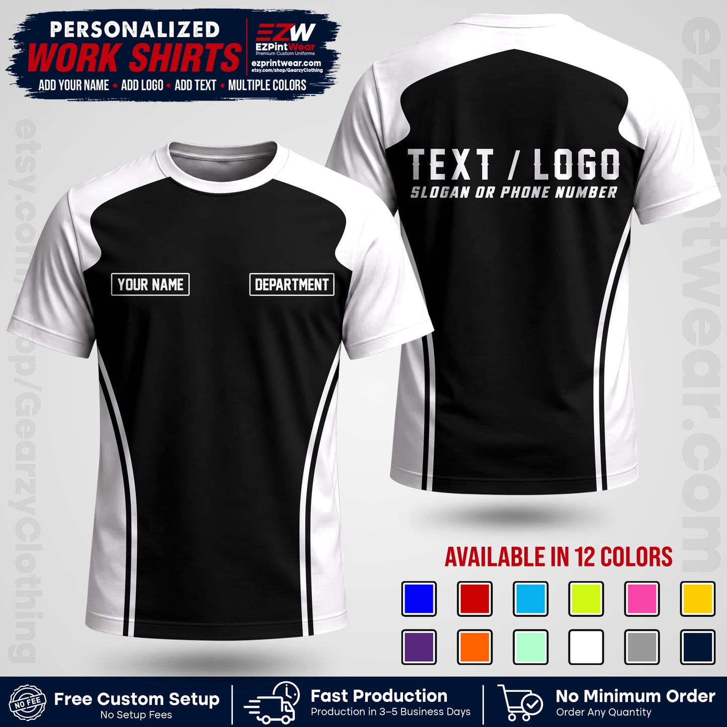 Custom All Over Print Work Uniform Shirt with Name, Logo & Text | Custom Hawaiian Shirt | Company Shirt | Employee Uniform UNF16