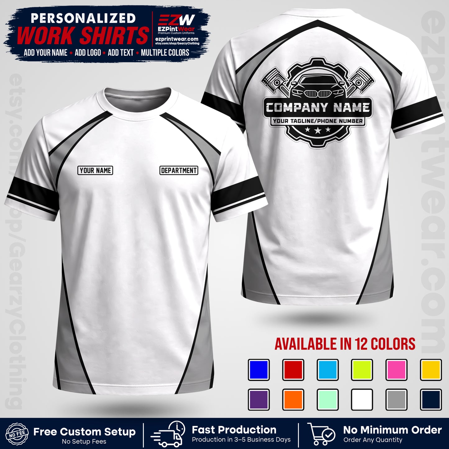 Custom Mechanic Work Shirt with Name, Logo & Text | Auto Shop Uniform | Workwear MCN 09