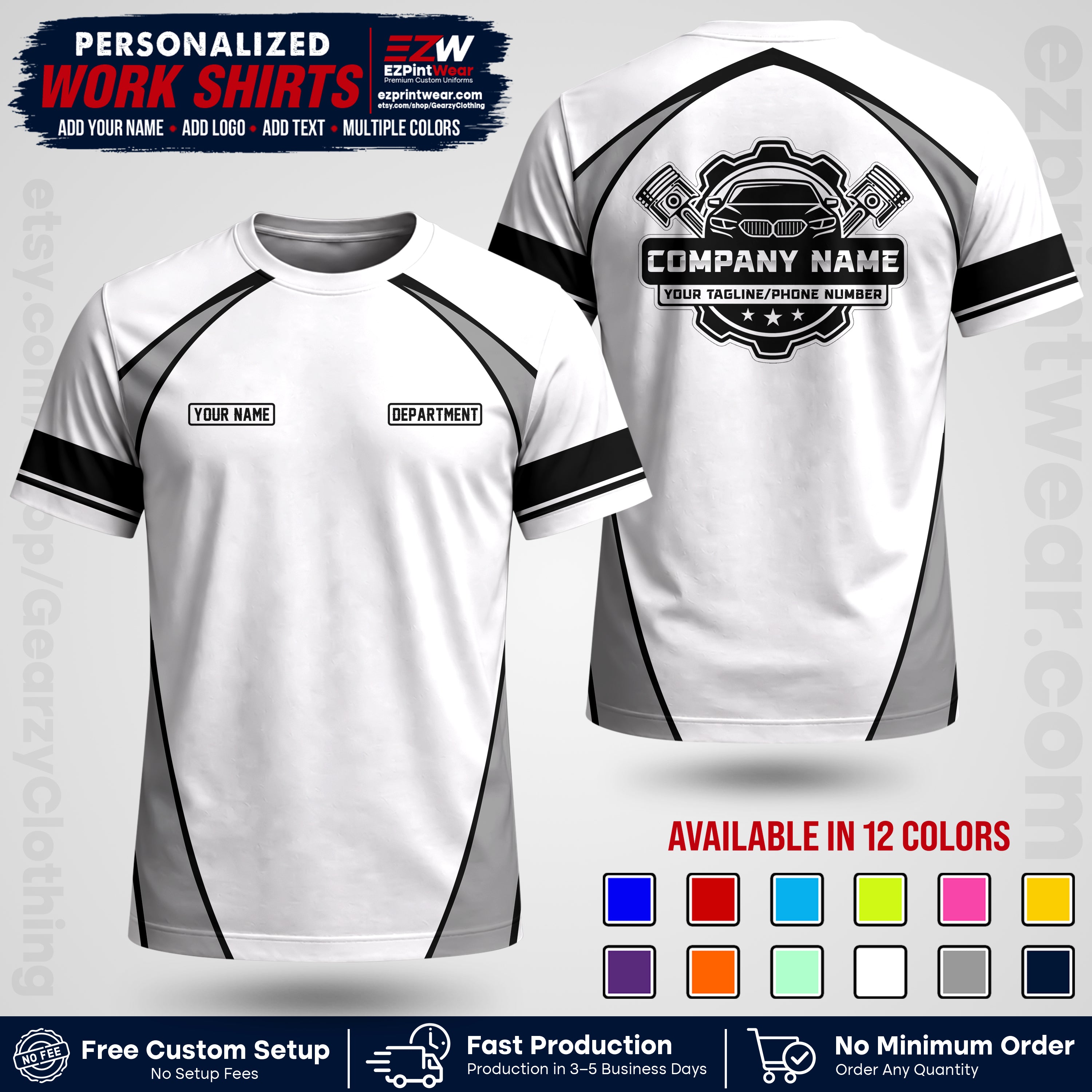 Custom Mechanic Work Shirt with Name, Logo & Text | Auto Shop Uniform | Workwear MCN 09