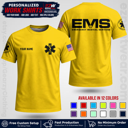 Custom EMS Shirt with Name, Logo & Text | EMS Team Uniform | First Responder Workwear EMSU01