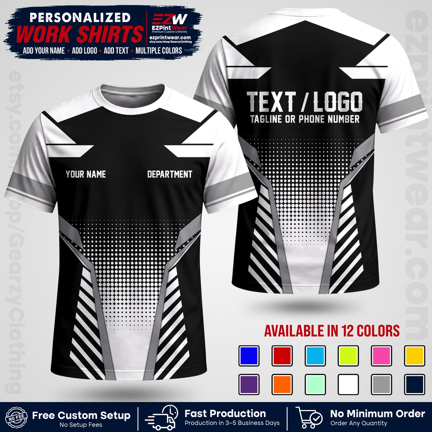 Custom All Over Print Work Uniform Shirt with Name, Logo & Text | Custom Hawaiian Shirt | Company Shirt | Employee Uniform UNF06
