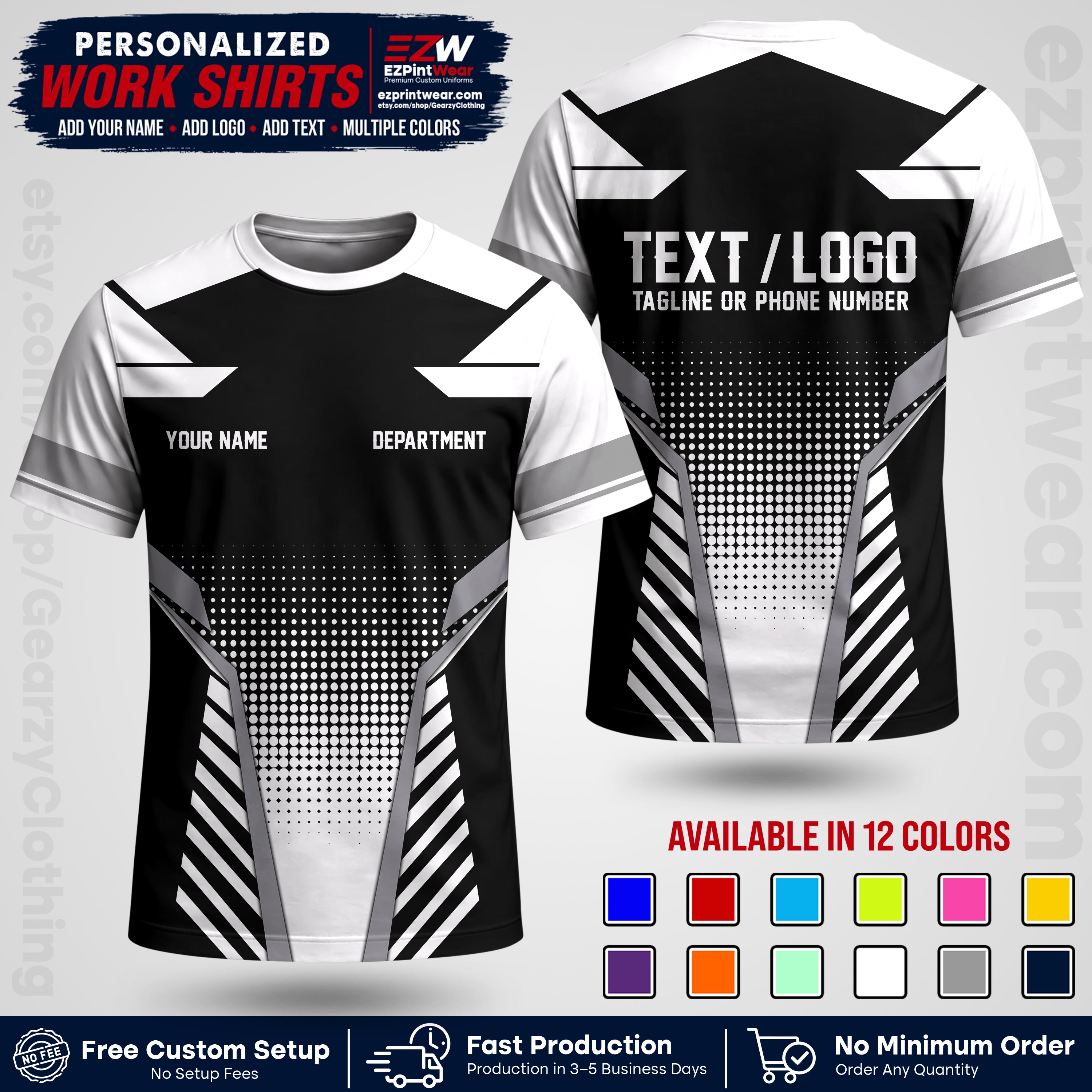 Custom All Over Print Work Uniform Shirt with Name, Logo & Text | Custom Hawaiian Shirt | Company Shirt | Employee Uniform UNF06