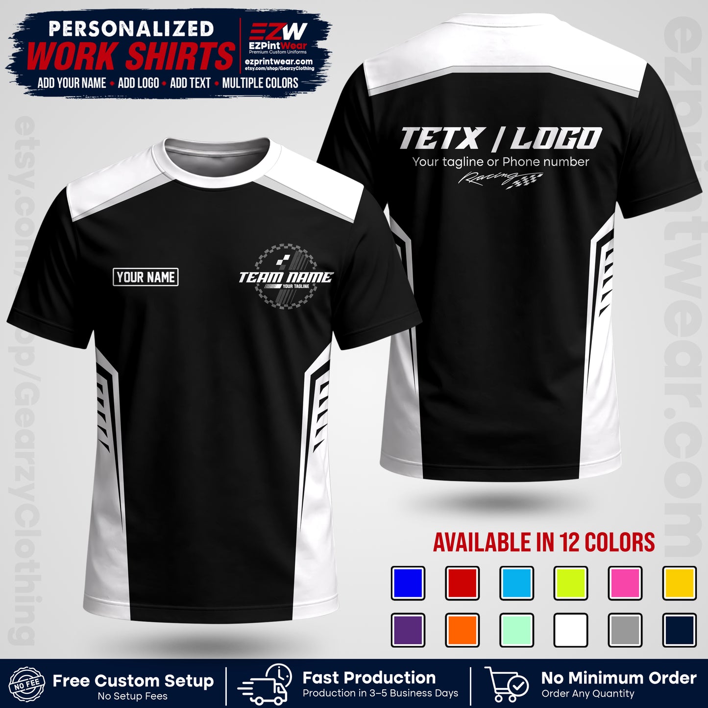 Custom Racing Shirt with Name, Logo & Text | Race Team Uniform | Crew Apparel RC07