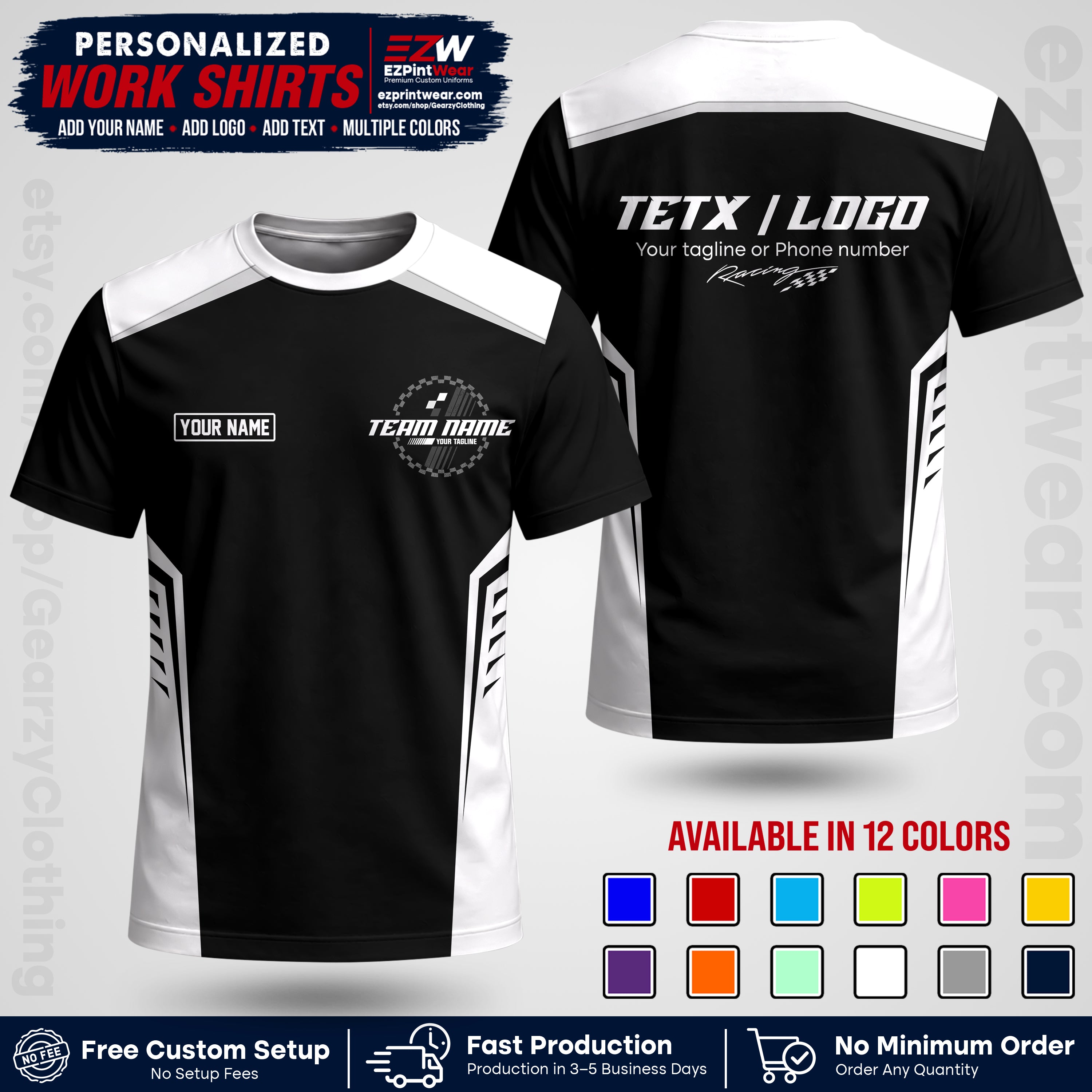 Custom Racing Shirt with Name, Logo & Text | Race Team Uniform | Crew Apparel RC07