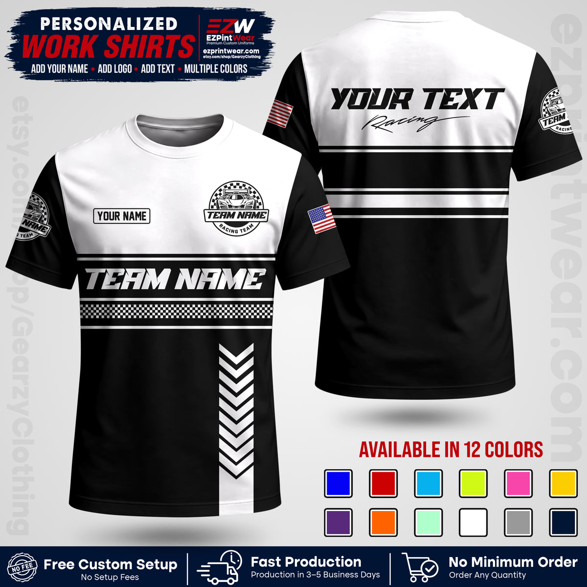 Custom Racing Shirt with Name, Logo & Text | Race Team Uniform | Crew Apparel RC17