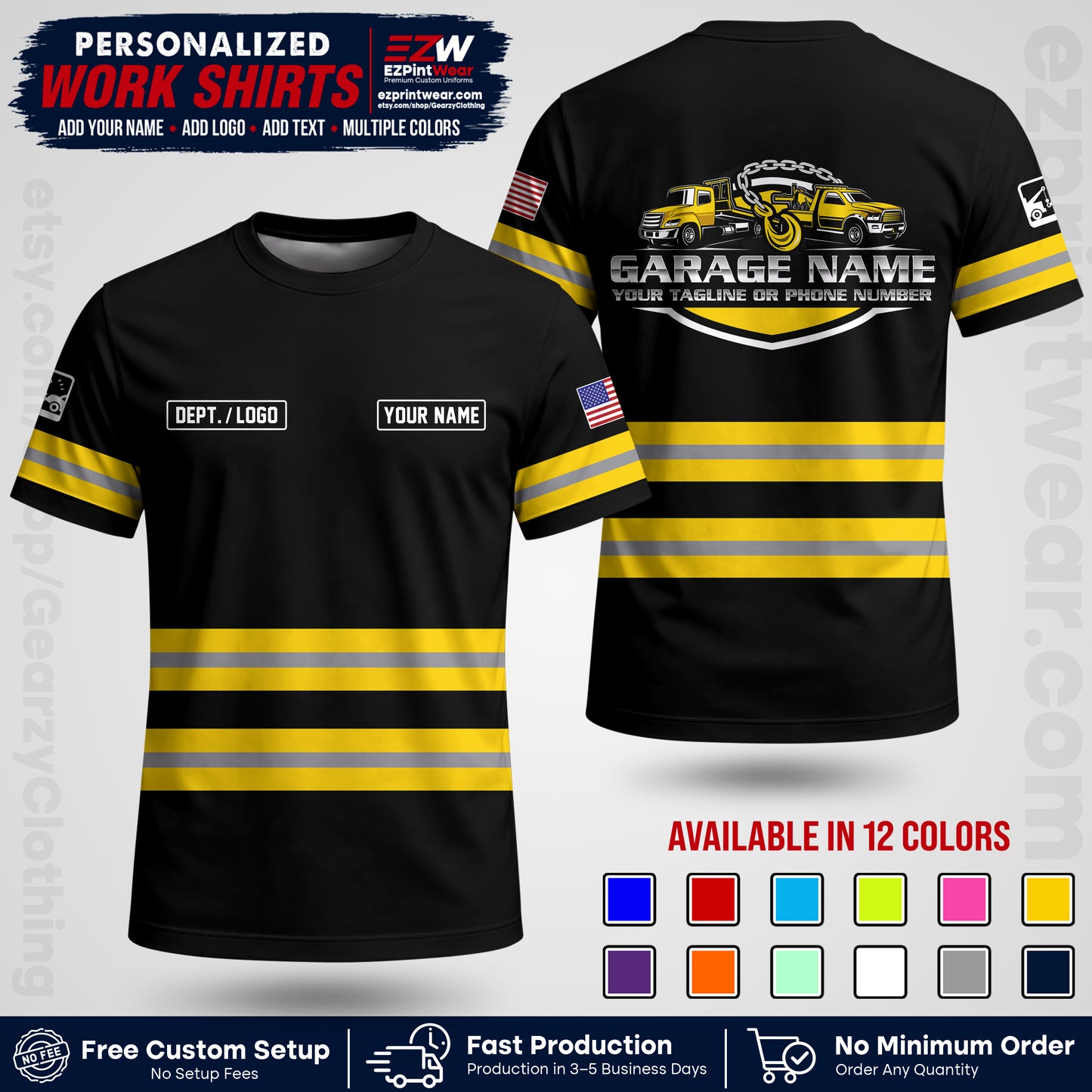 Custom Towing Workwear Uniform | Personalized Tow Truck Shirt | Non-Reflective Safety Stripe Apparel | Custom Towing Shirt | Tow Truck Apparel TW03