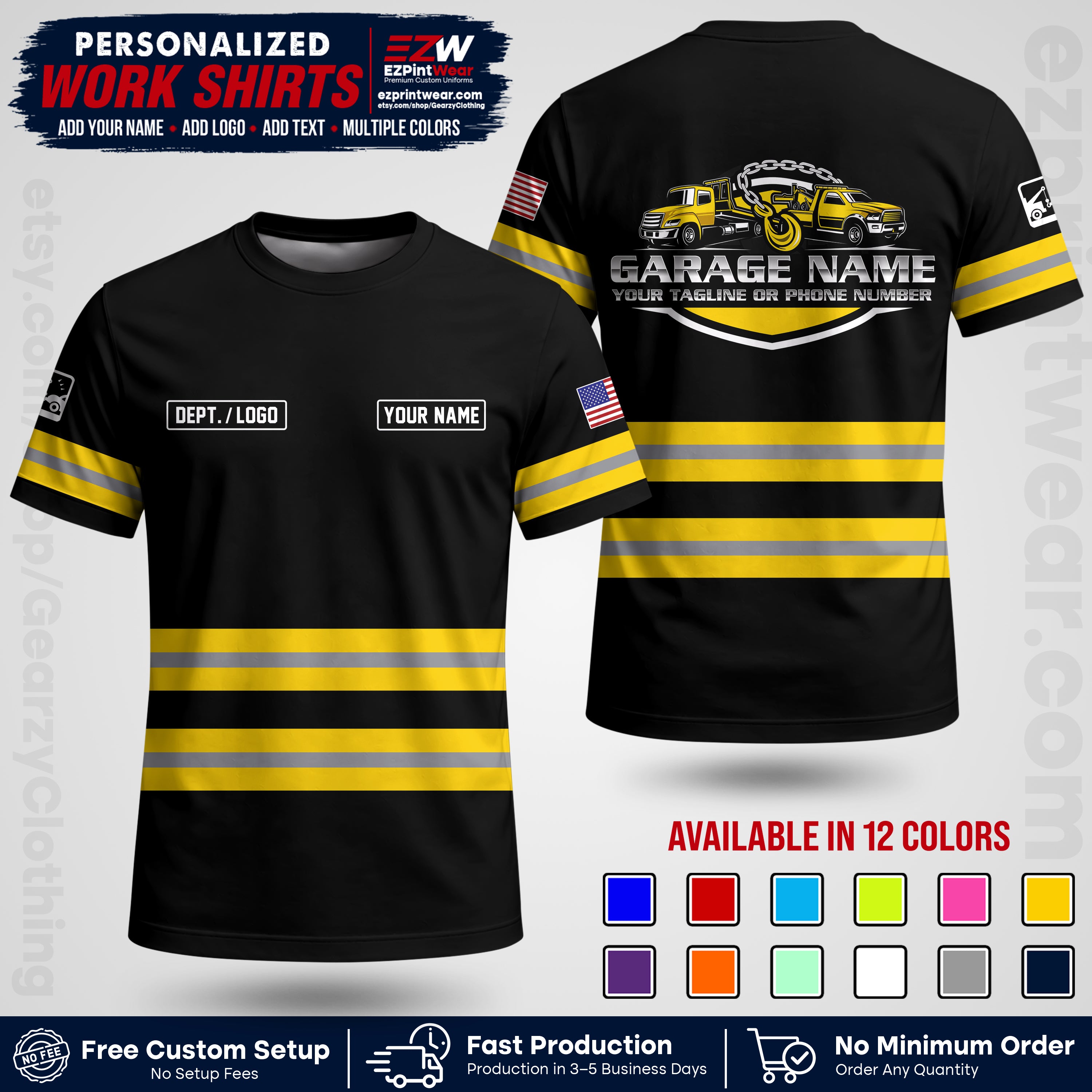 Custom Towing Workwear Uniform | Personalized Tow Truck Shirt | Non-Reflective Safety Stripe Apparel | Custom Towing Shirt | Tow Truck Apparel TW03