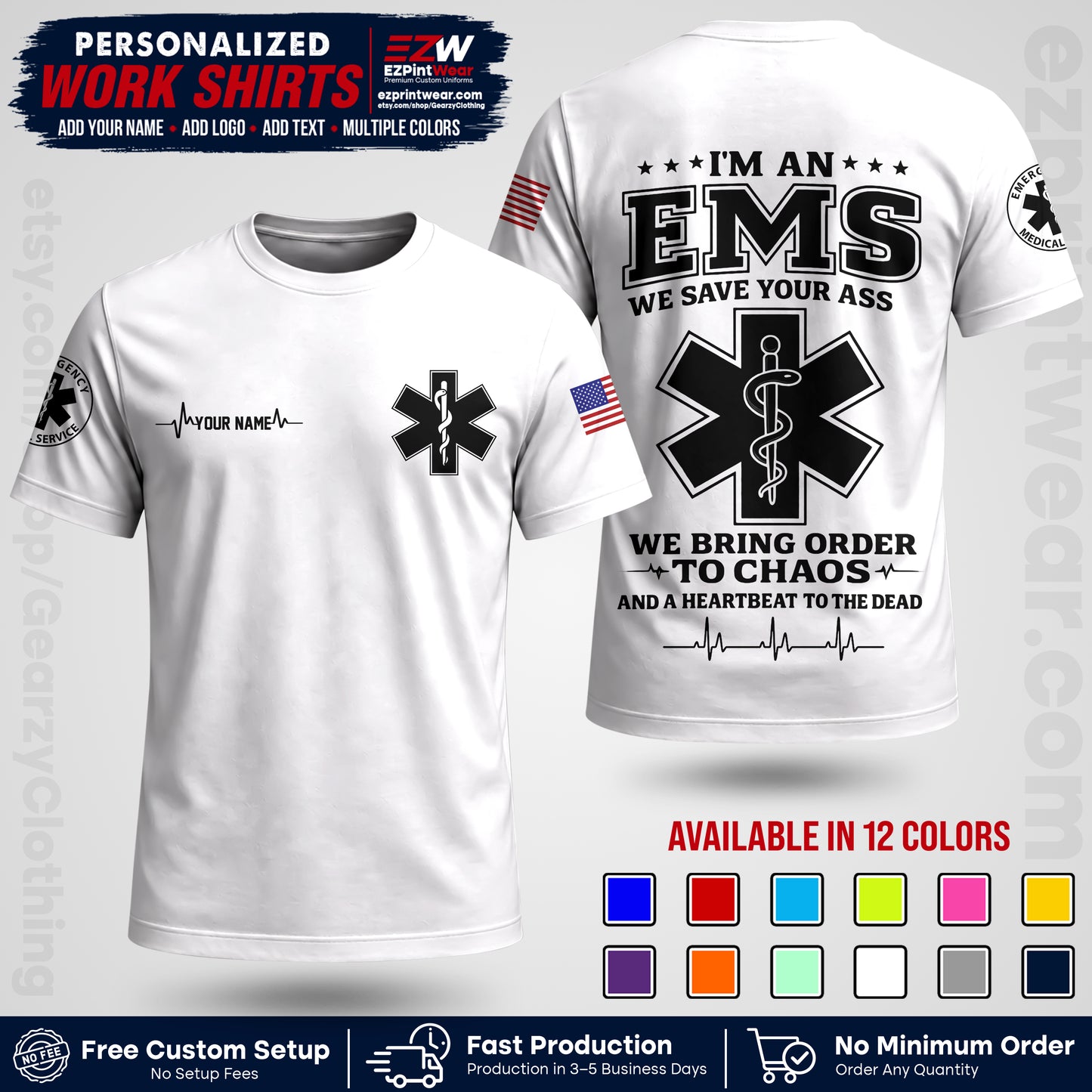 Custom EMS Shirt with Name, Logo & Text | EMS Team Uniform | First Responder Workwear EMSU05