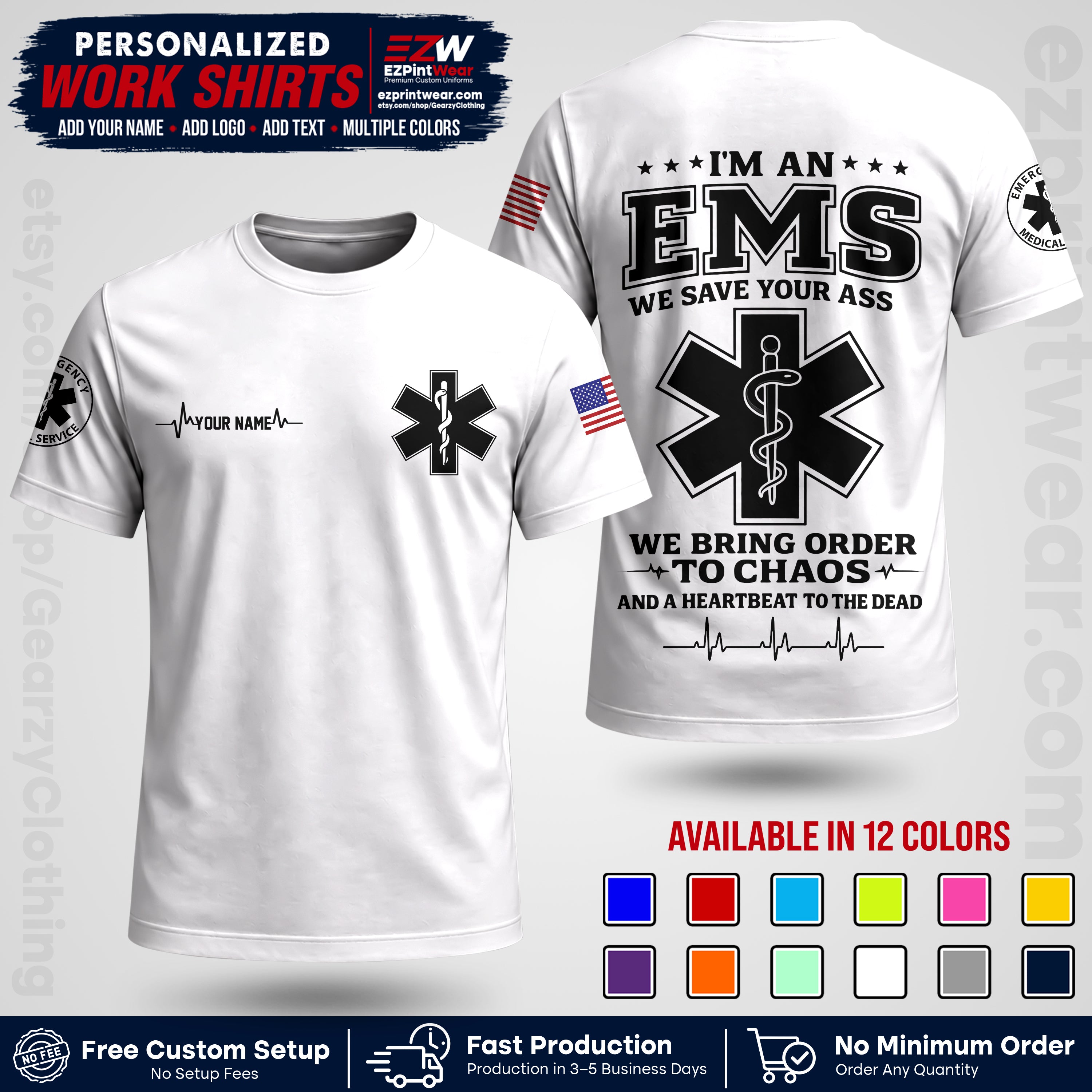 Custom EMS Shirt with Name, Logo & Text | EMS Team Uniform | First Responder Workwear EMSU05