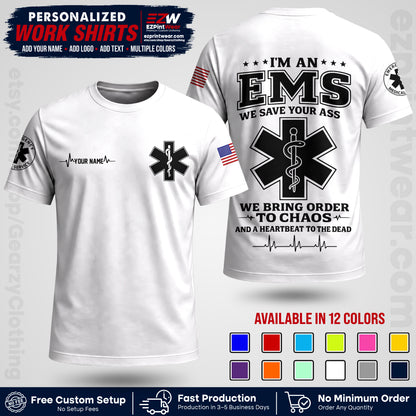 Custom EMS Shirt with Name, Logo & Text | EMS Team Uniform | First Responder Workwear EMSU05
