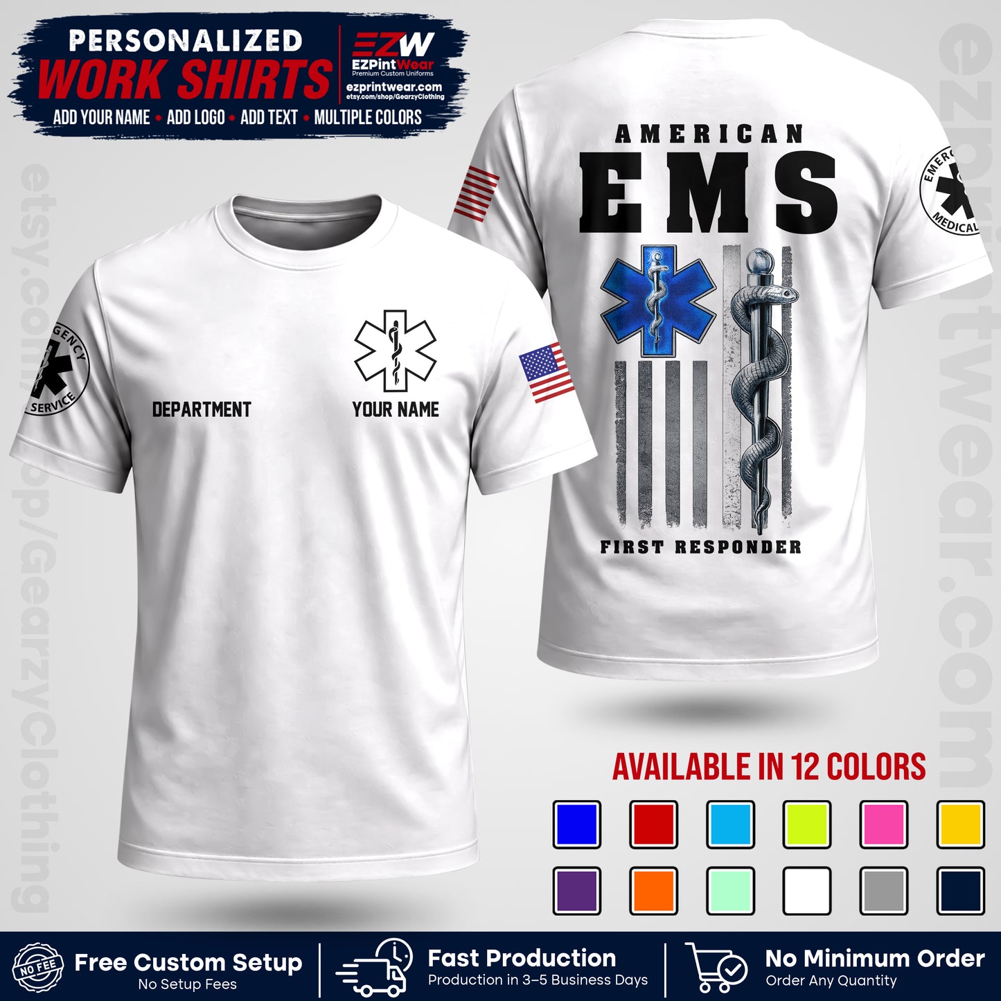 Custom EMS Shirt with Name, Logo & Text | EMS Team Uniform | First Responder Workwear EMSU03