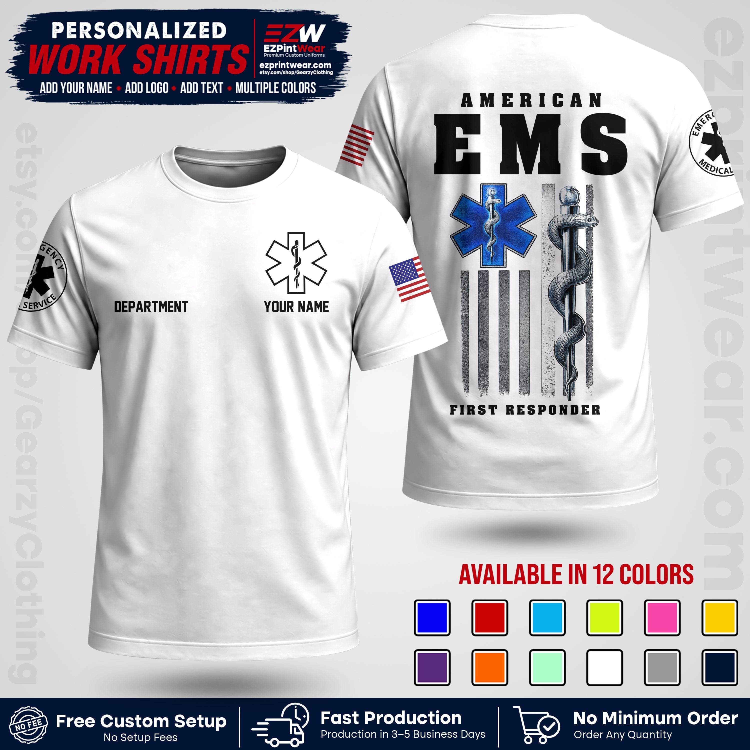 Custom EMS Shirt with Name, Logo & Text | EMS Team Uniform | First Responder Workwear EMSU03