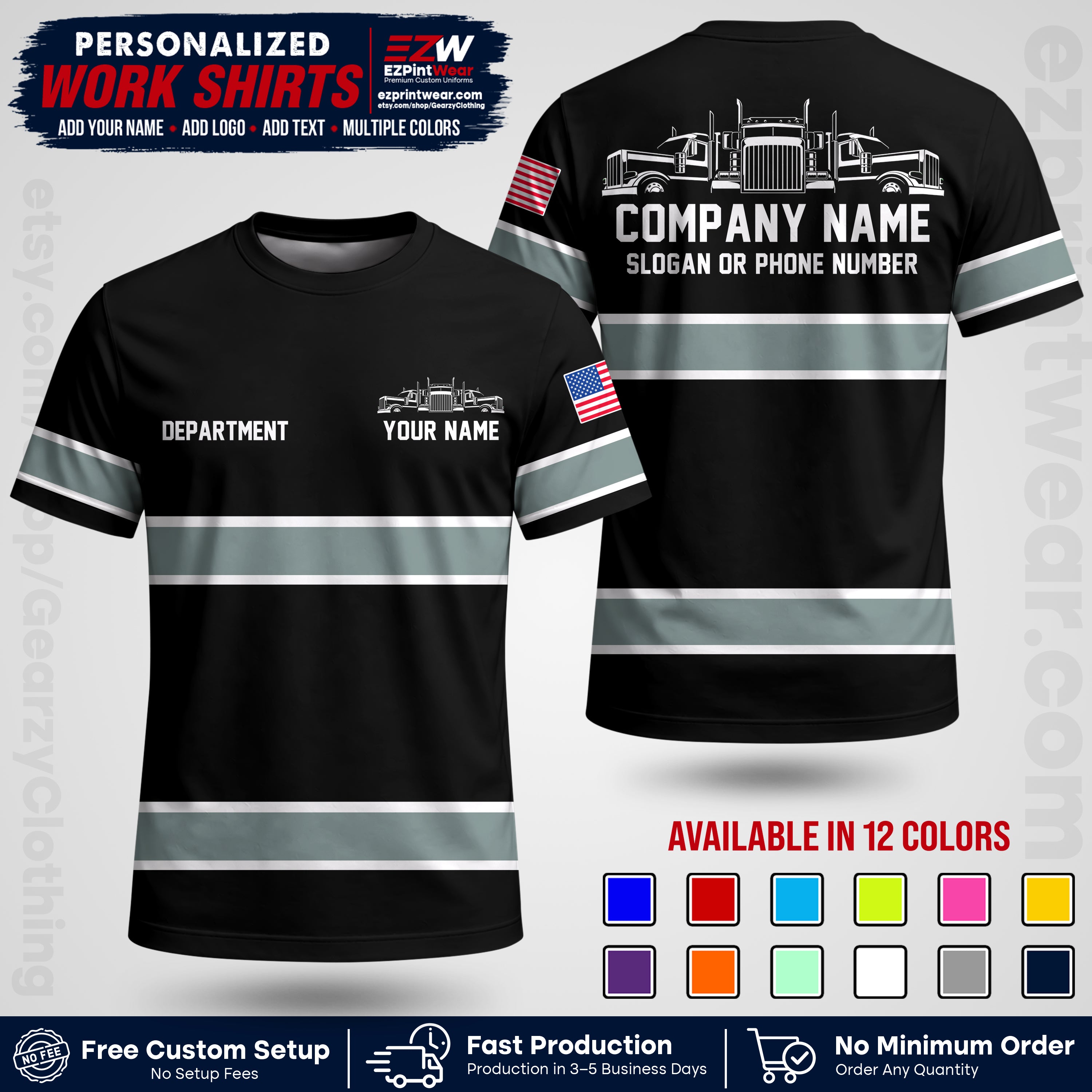 Personalized Truck Driver Workwear Uniform | Custom Safety Stripe Apparel | Non-Reflective Reflective Style Design TW04