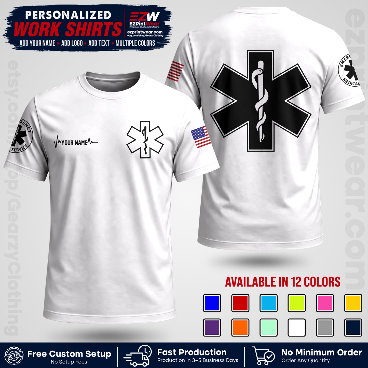 Custom EMS Shirt with Name, Logo & Text | EMS Team Uniform | First Responder Workwear EMSU04
