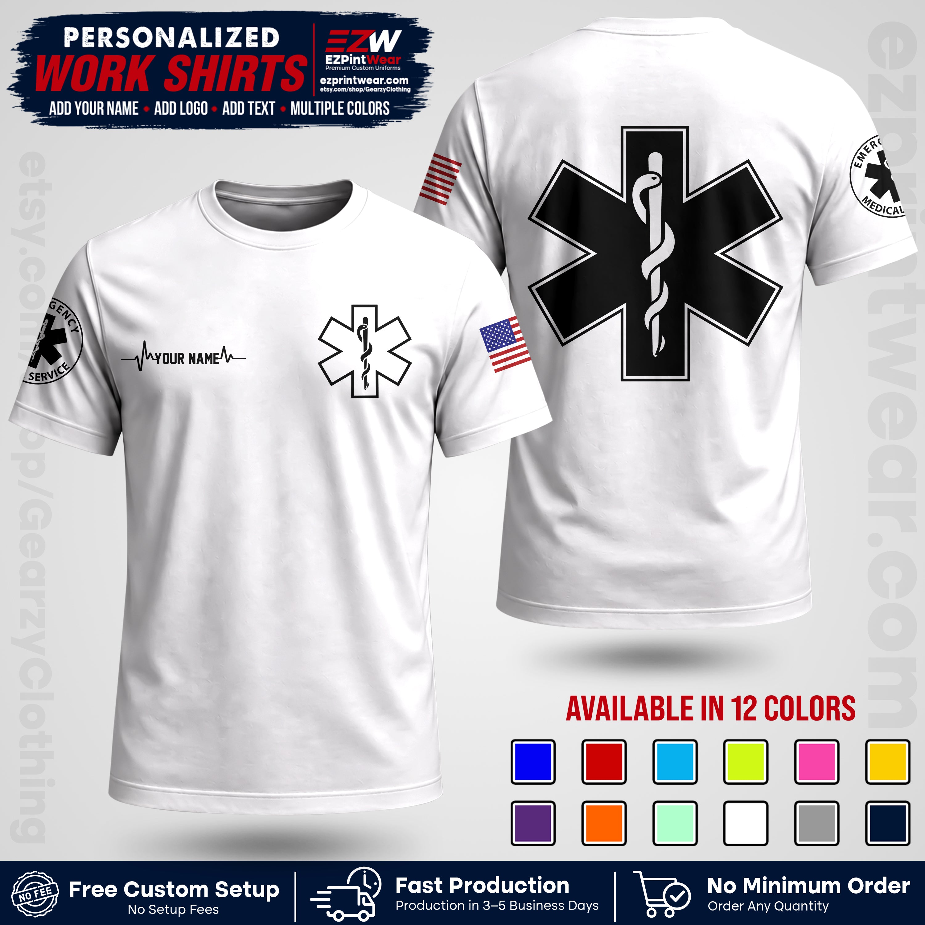 Custom EMS Shirt with Name, Logo & Text | EMS Team Uniform | First Responder Workwear EMSU04
