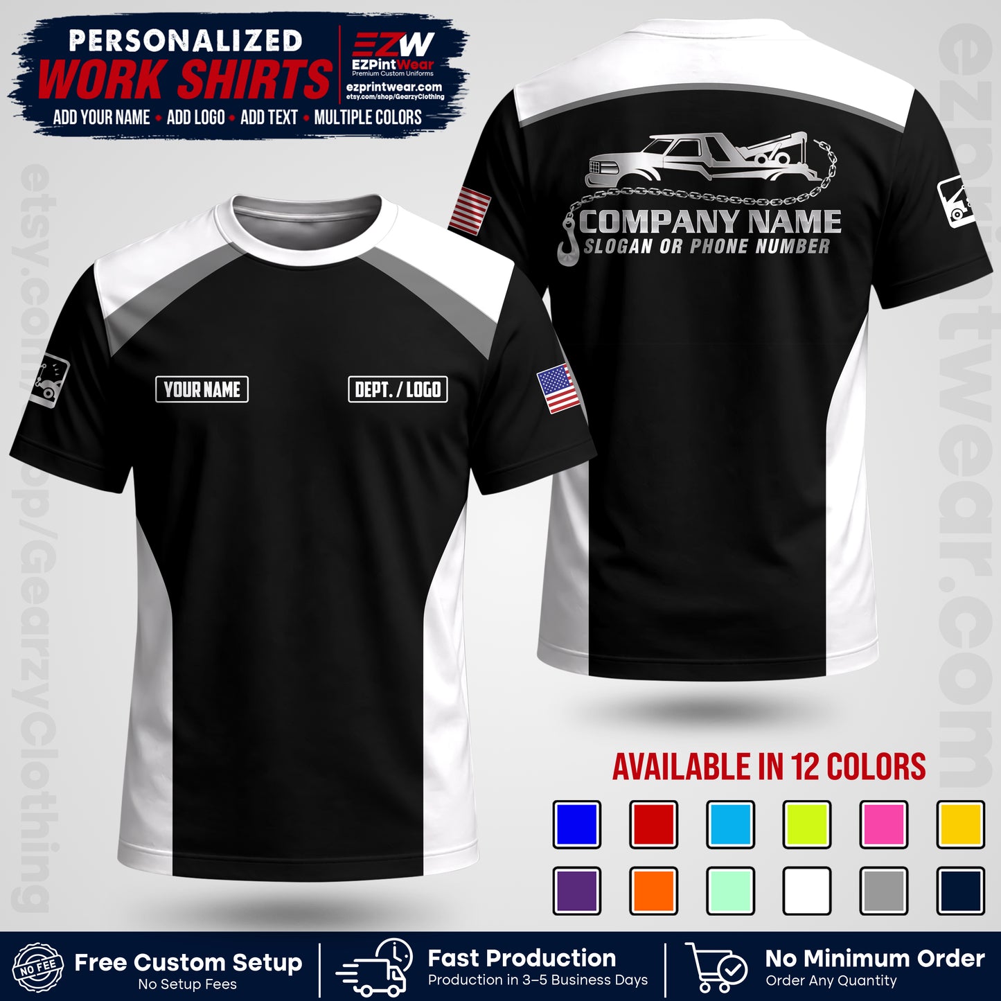 Custom Towing Shirt with Name, Logo & Text | Towing Company Uniform | Workwear TW01