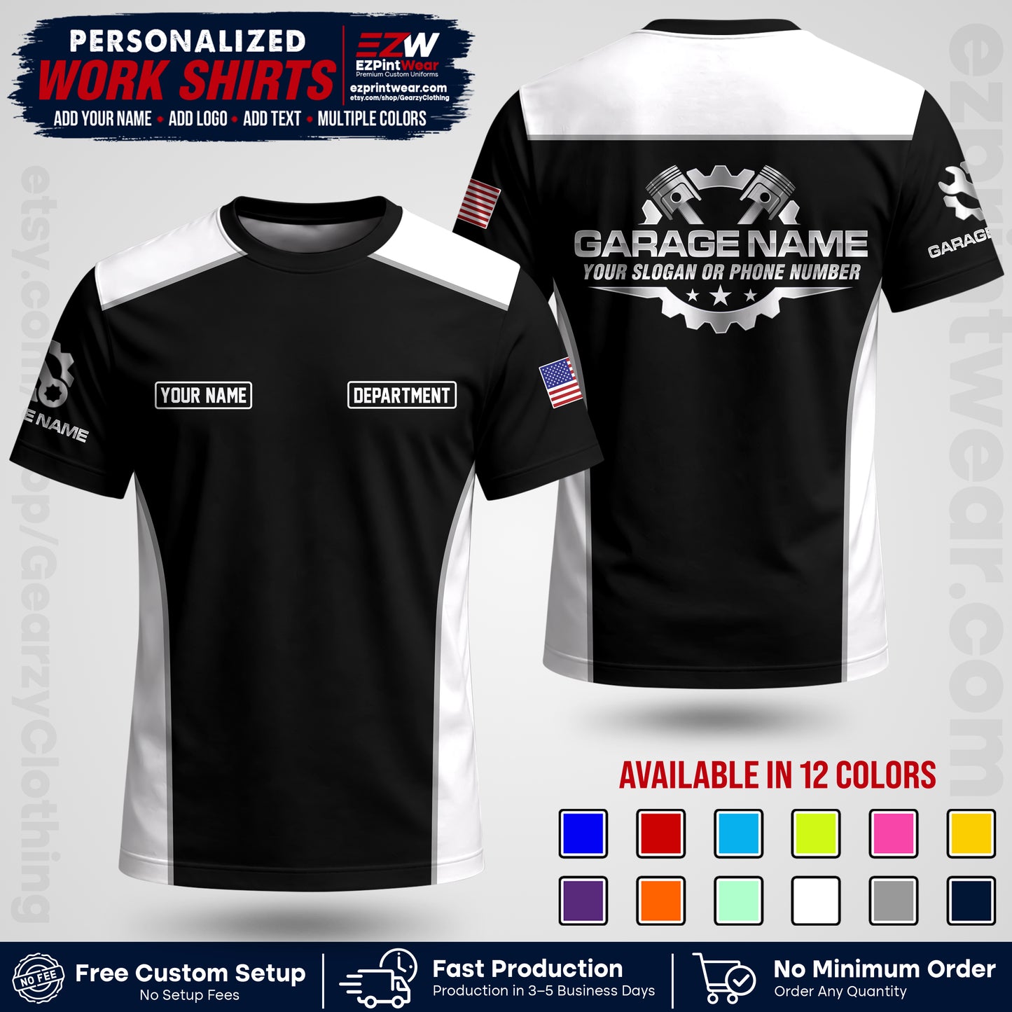 Custom Mechanic Work Shirt with Name, Logo & Text | Auto Shop Uniform | Workwear MCN 07