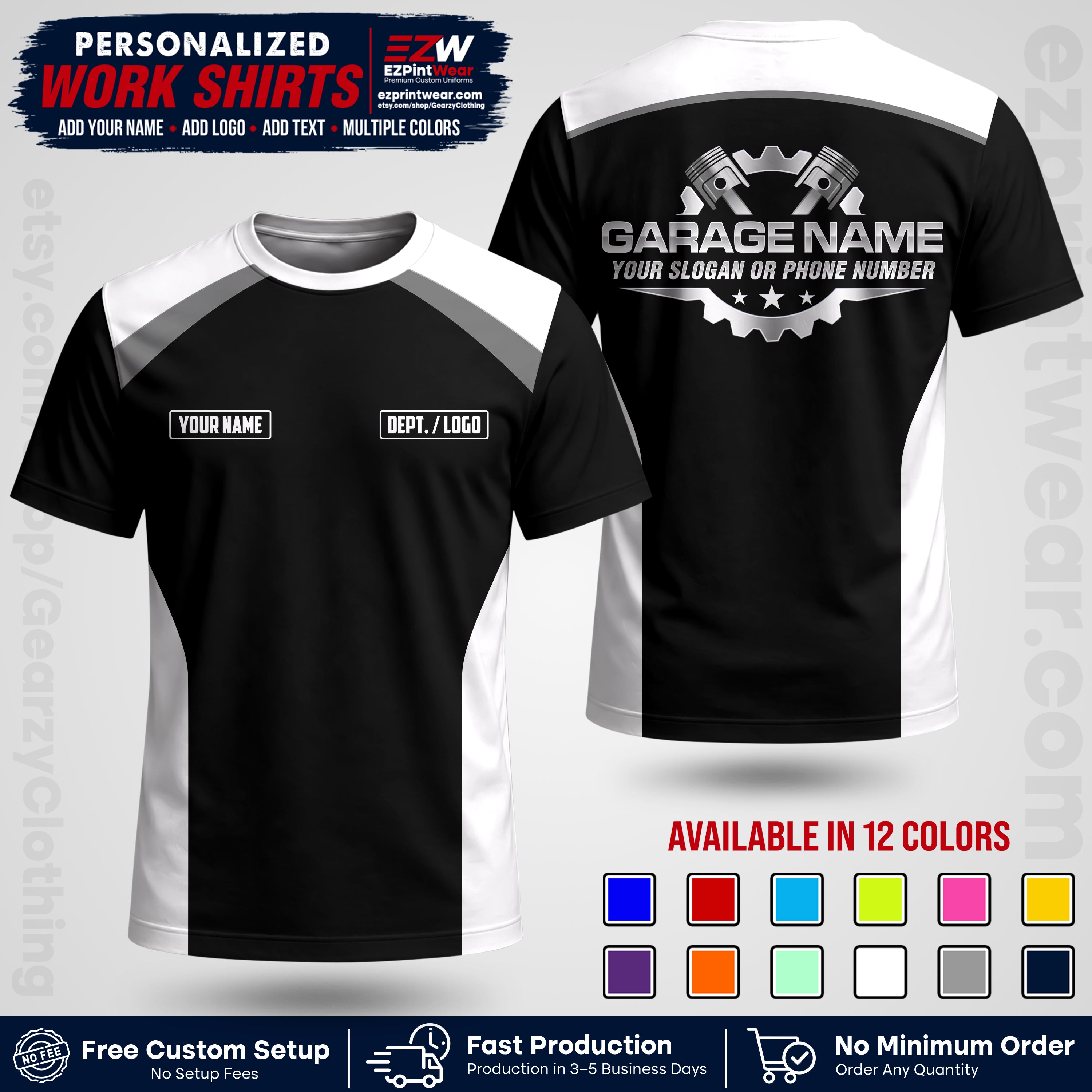 Custom Mechanic Work Shirt with Name, Logo & Text | Auto Shop Uniform | Workwear MCN 06