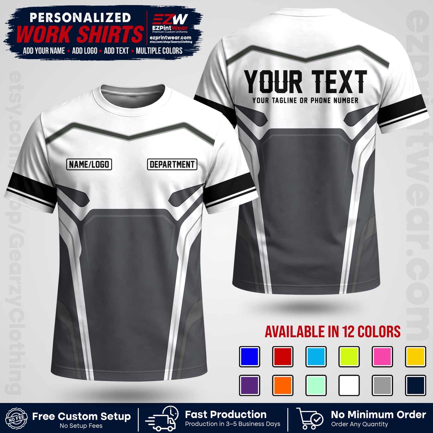Custom All Over Print Work Uniform Shirt with Name, Logo & Text | Custom Hawaiian Shirt | Company Shirt | Employee Uniform UNF05