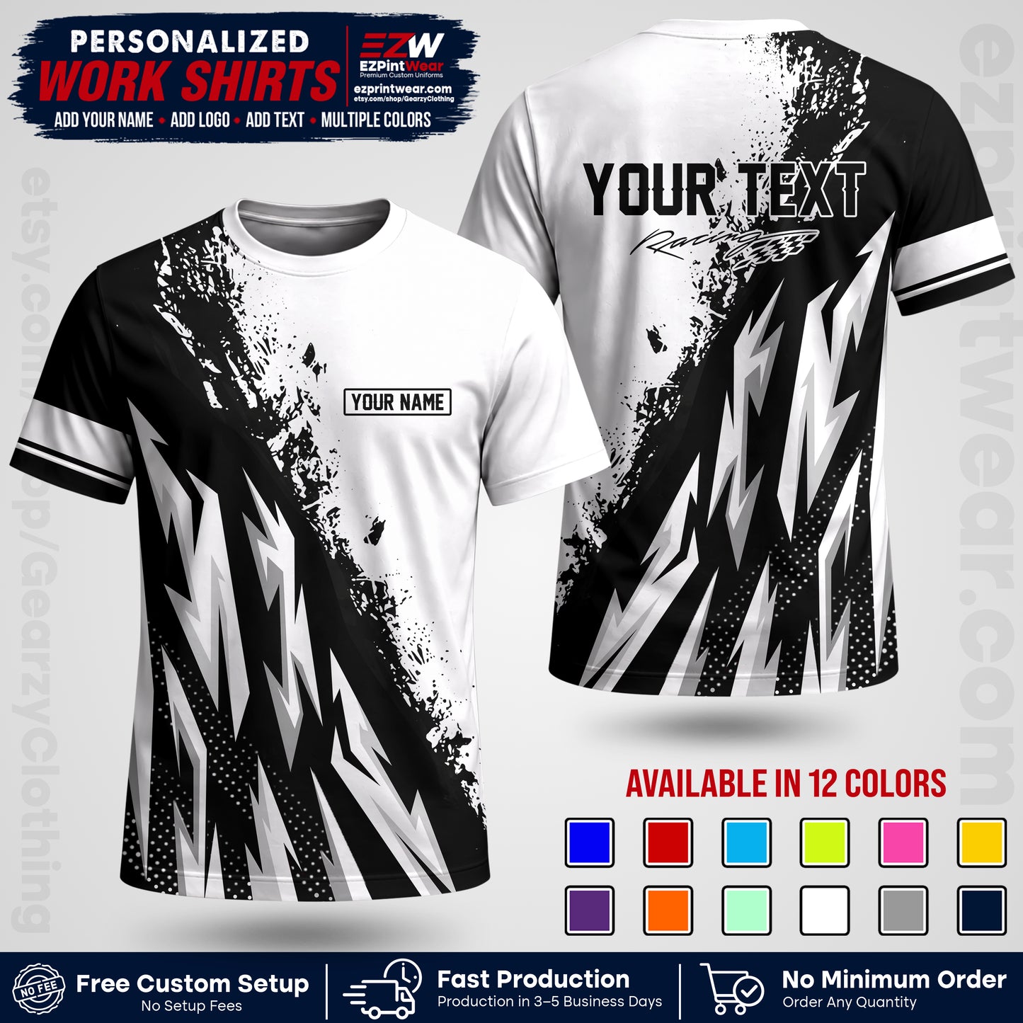 Custom Racing Shirt with Name, Logo & Text | Race Team Uniform | Crew Apparel RC08