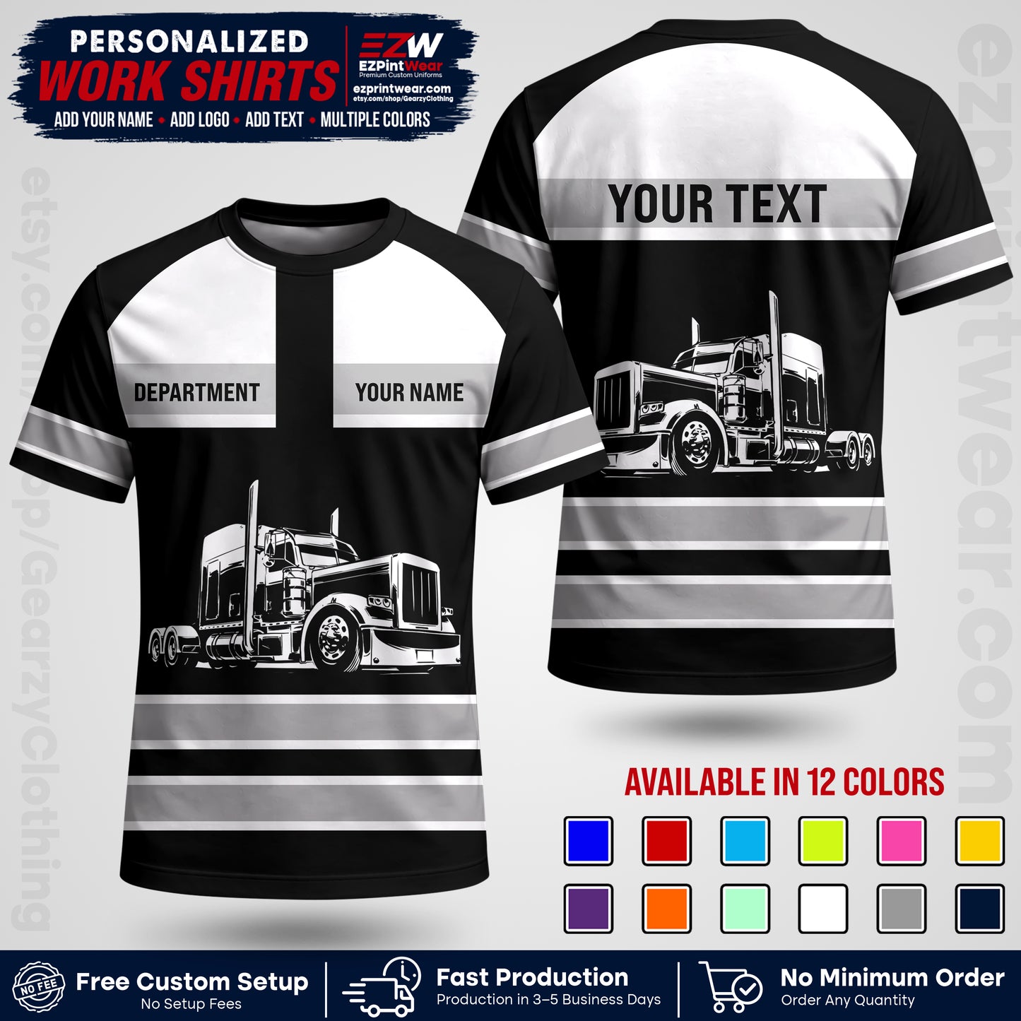 Personalized Truck Driver Workwear Uniform | Custom Safety Stripe Apparel | Non-Reflective Reflective Style Design TW02