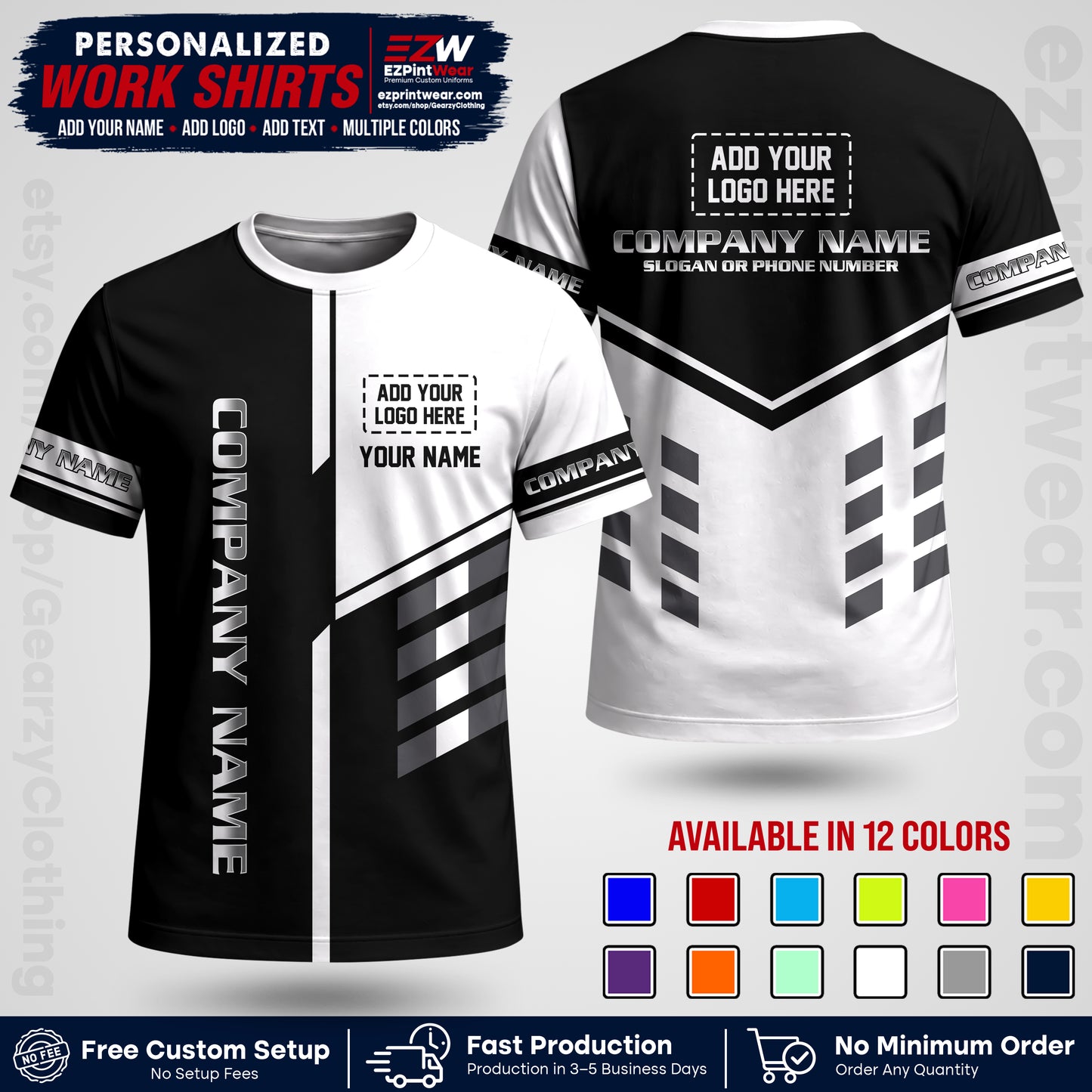 Custom All Over Print Work Uniform Shirt with Name, Logo & Text | Custom Hawaiian Shirt | Company Shirt | Employee Uniform UNF09