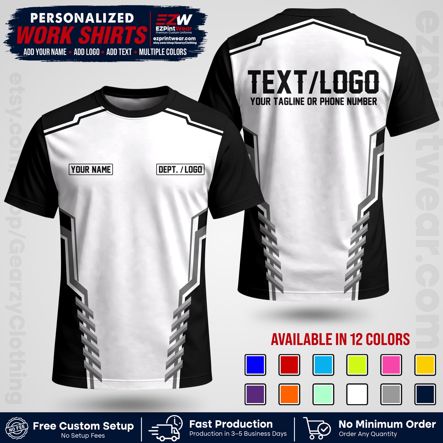 Custom All Over Print Work Uniform Shirt with Name, Logo & Text | Custom Hawaiian Shirt | Company Shirt | Employee Uniform UNF15