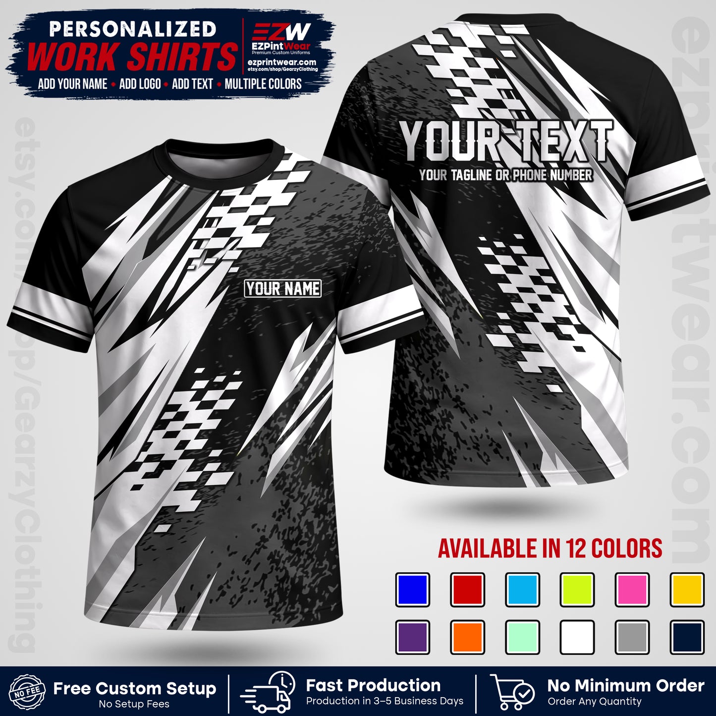 Custom Racing Shirt with Name, Logo & Text | Race Team Uniform | Crew Apparel RC03